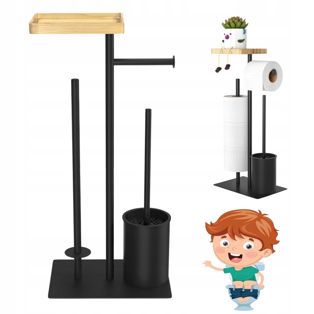 Stojan Na Toaletní Papír S Kartáčem A Poličkou, Kovový, Černý