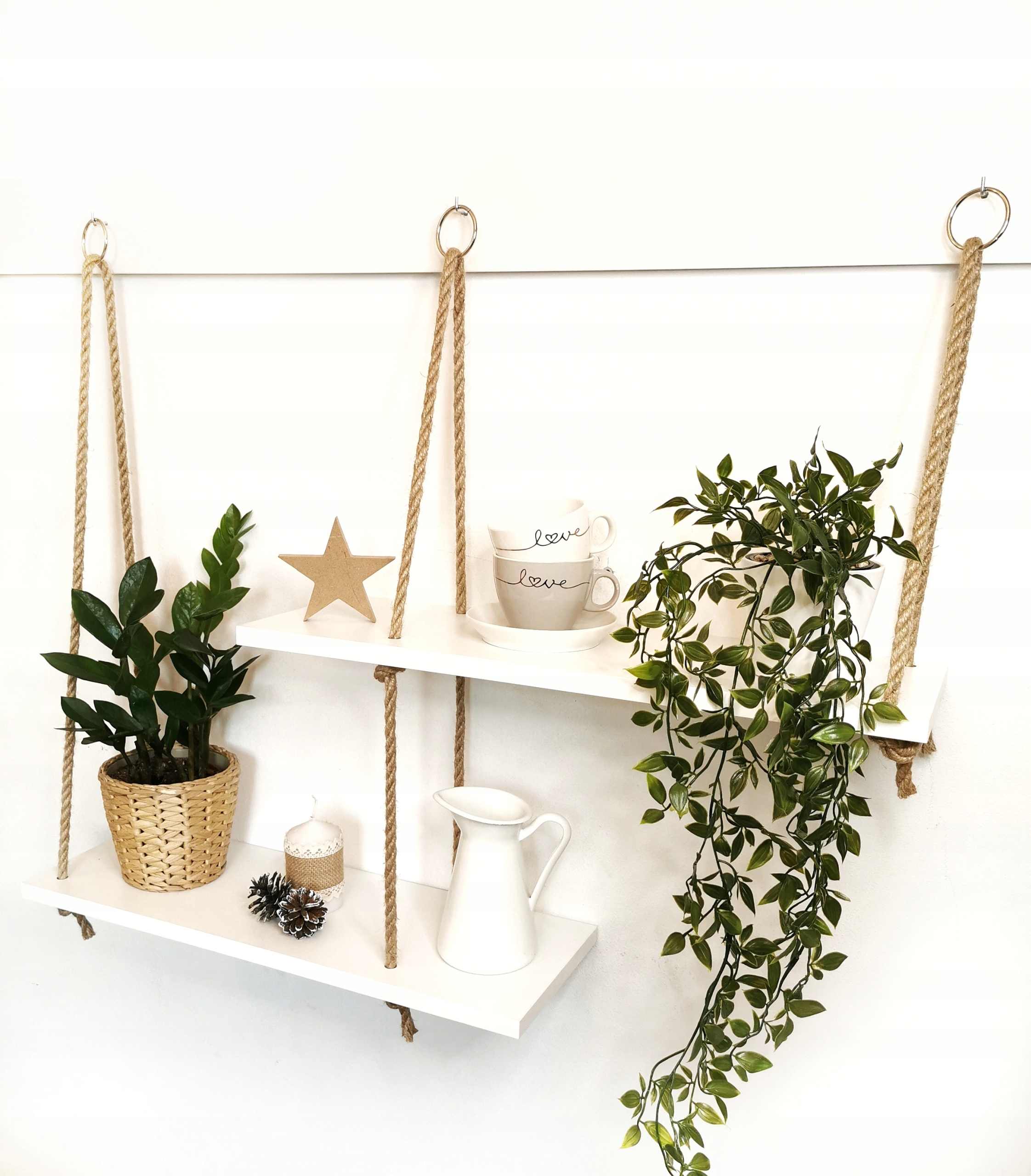 Białe półki na sznurkach linach , styl boho, białe Kod producenta 00