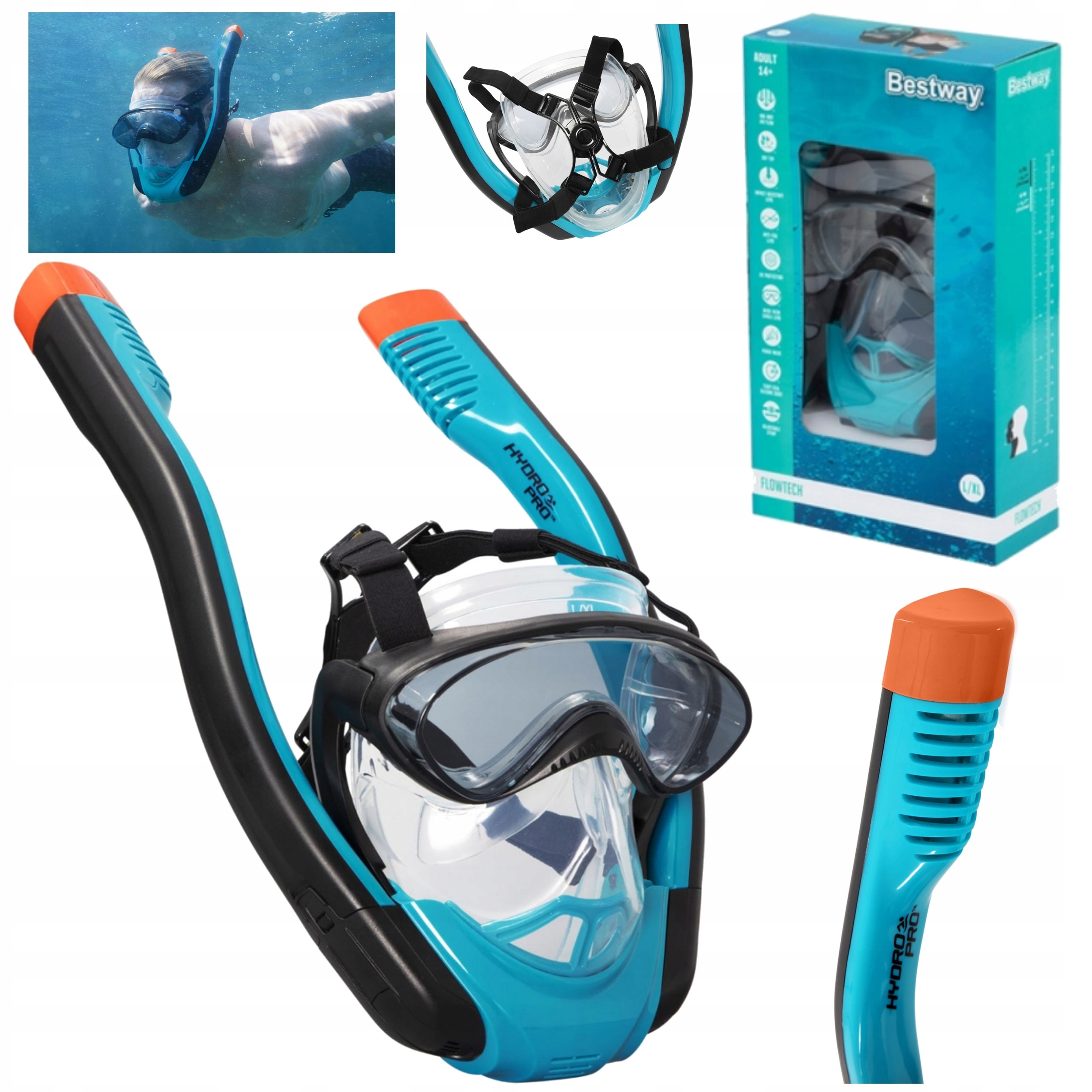 Maska Z Rurkami Do Nurkowania Pełnotwarzowa Niebieski L/XL 24058 Bestway