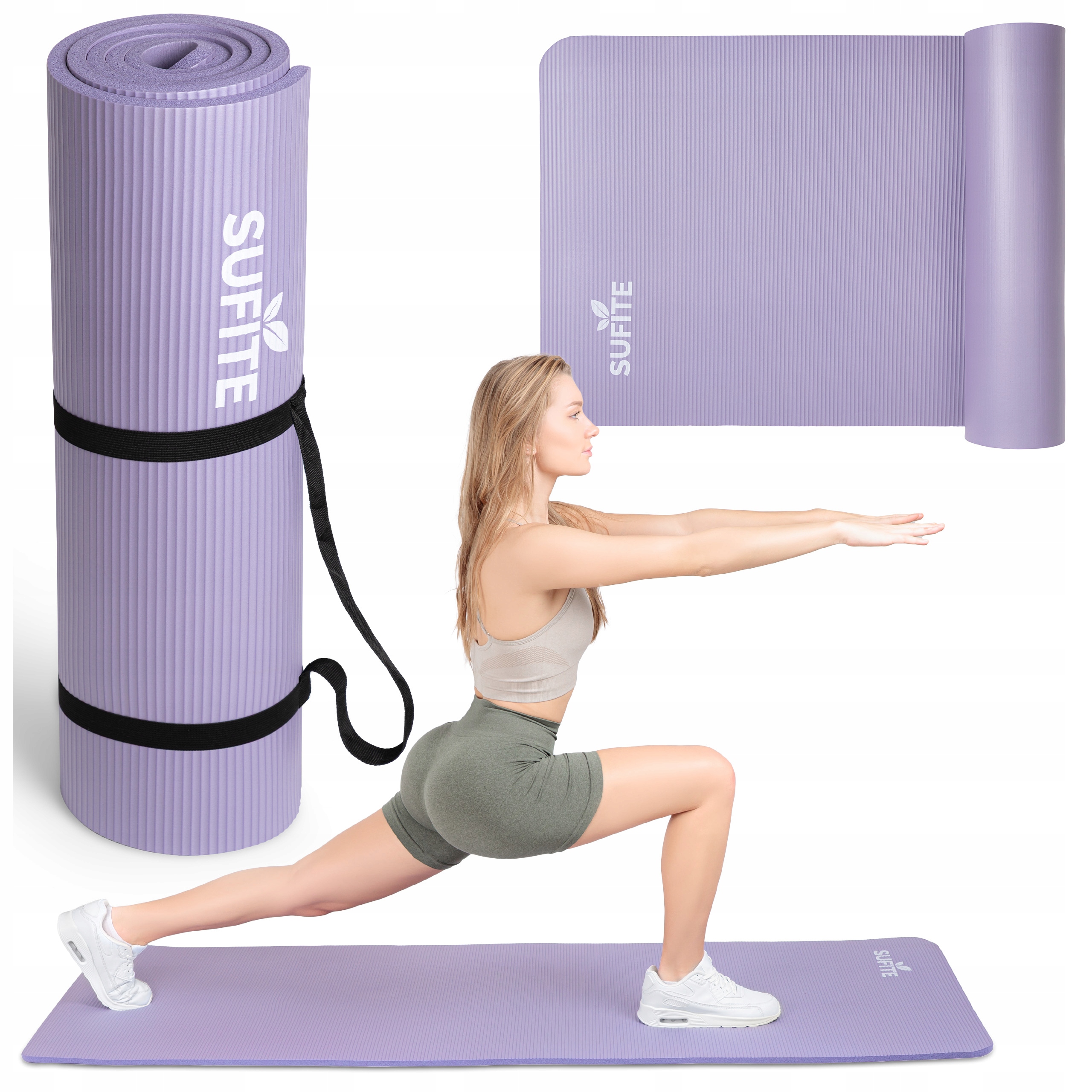 Mata treningowa do jogi i fitness Sufite, gruba pianka Nbr 1,5 cm Fioletowy