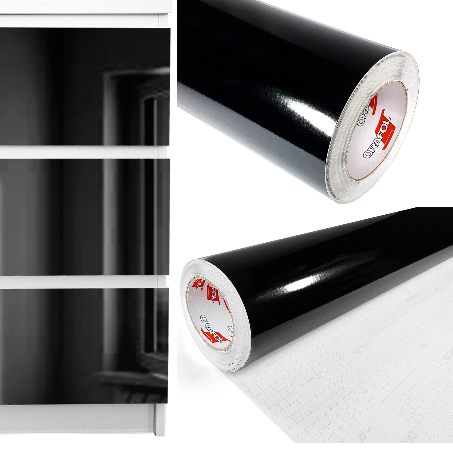 Dyha Nábytková Diy Farba Čierna Lesk Rolka 1 m x 50 m Lepiaca fólia z Pvc