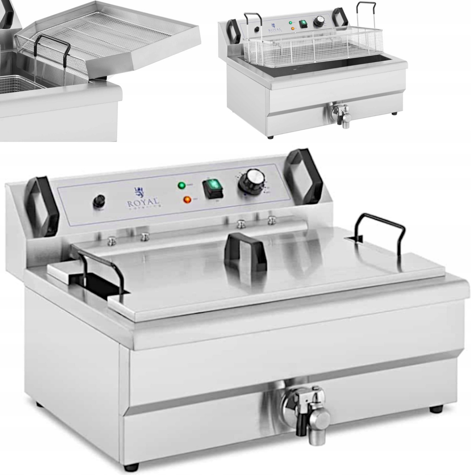 Gastronomický Smažák 3000W 16L 230V S Odkapávačem Nerezová Ocel