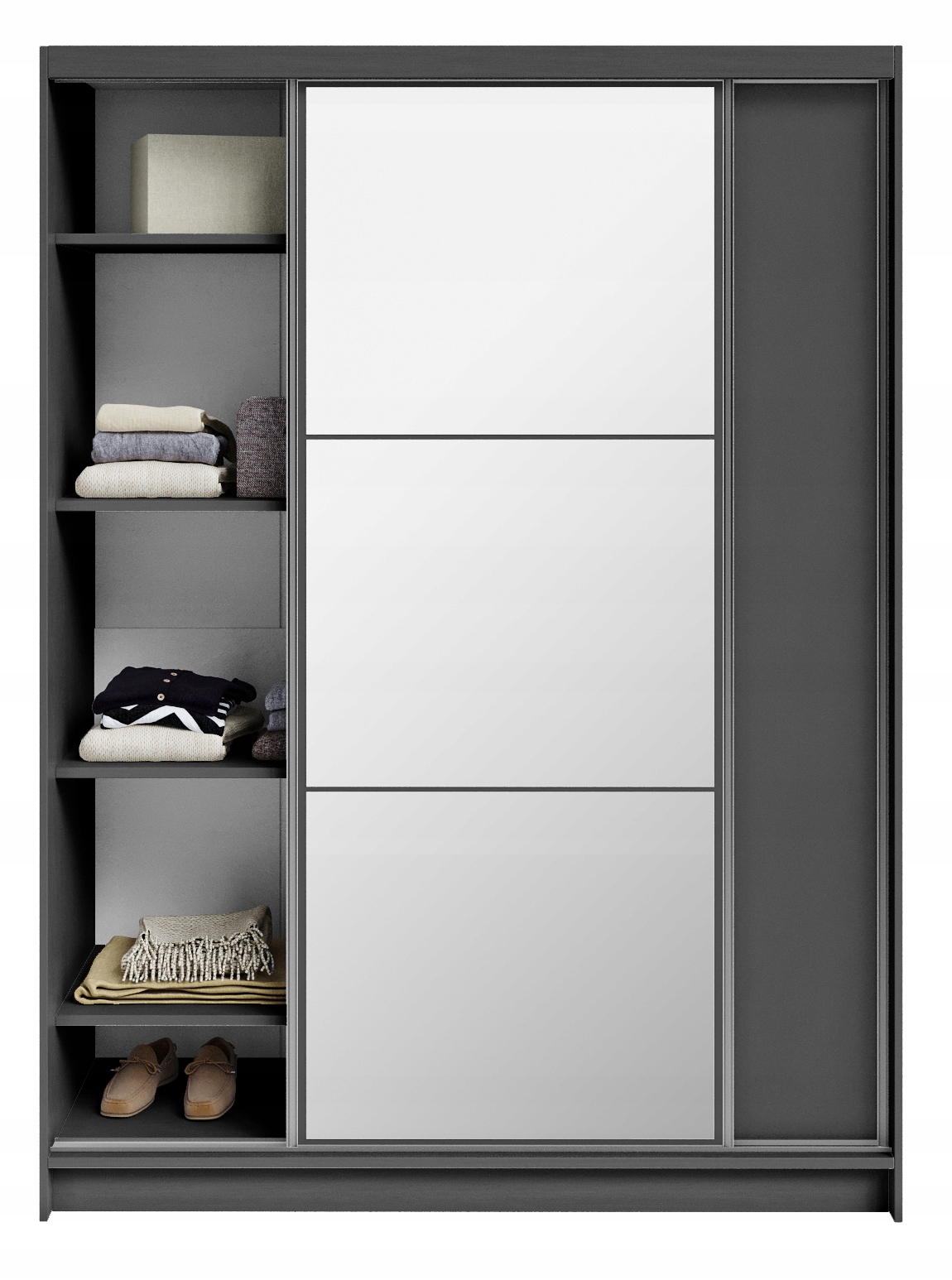 Skříň dvoudveřová posuvná Denver 150 160 cm tyč zrcadlo šatní skříň