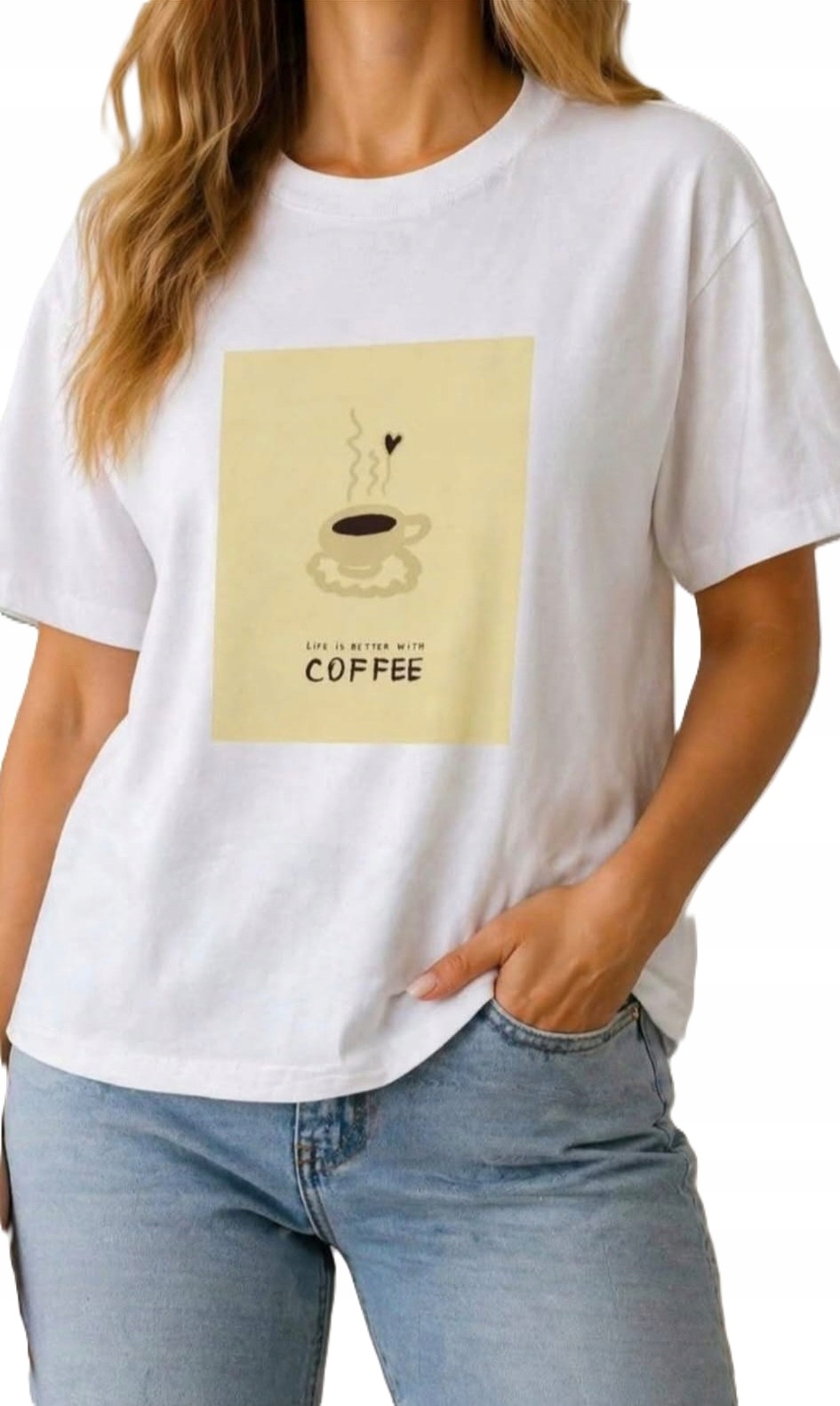 Nooda Tričko s potiskem Coffee Bílá Žlutá Hnědá 34/XS 36/S