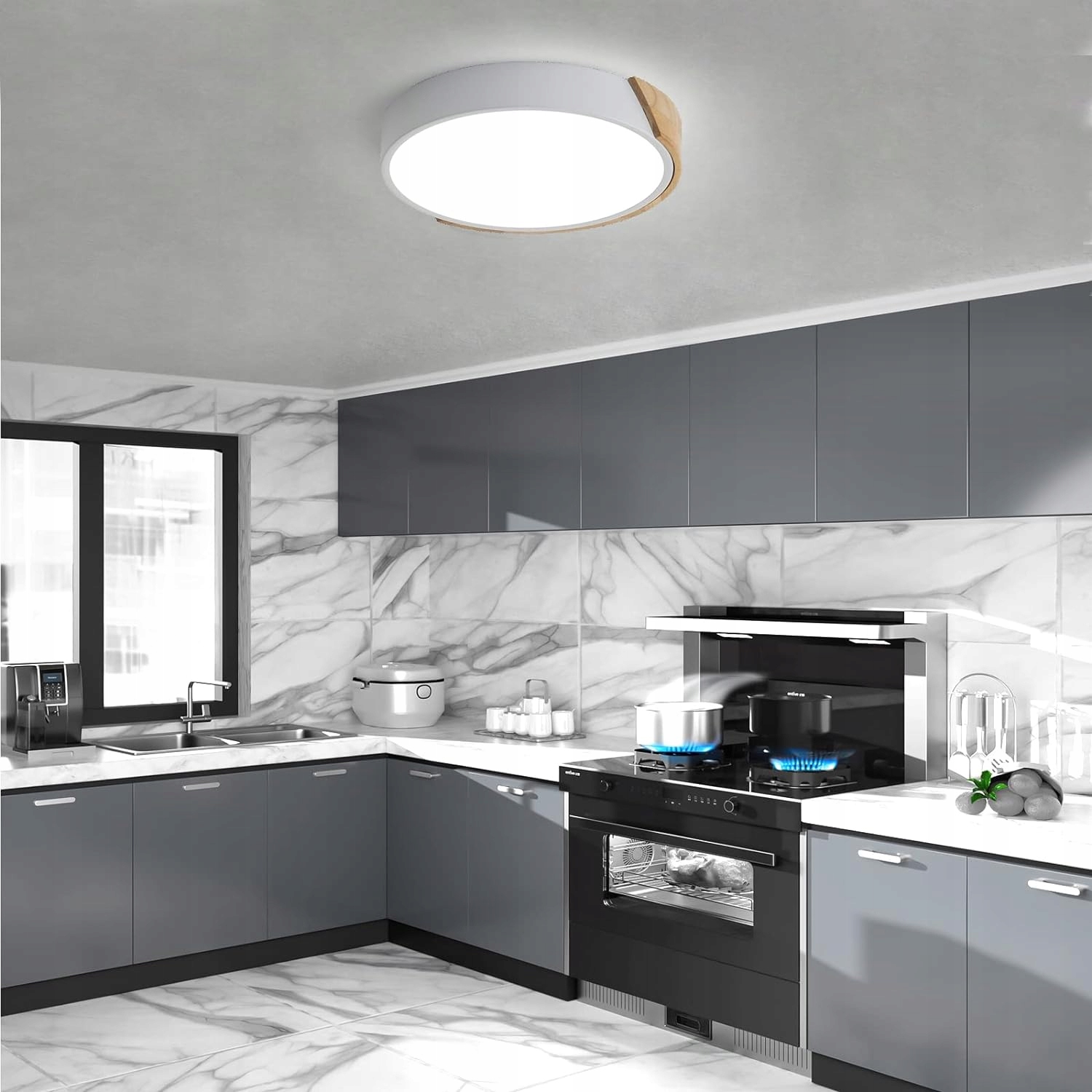 LAMPA SUFITOWA PLAFON LED OKRĄGŁE DREWNO 24W 6000K Zasilanie sieciowe