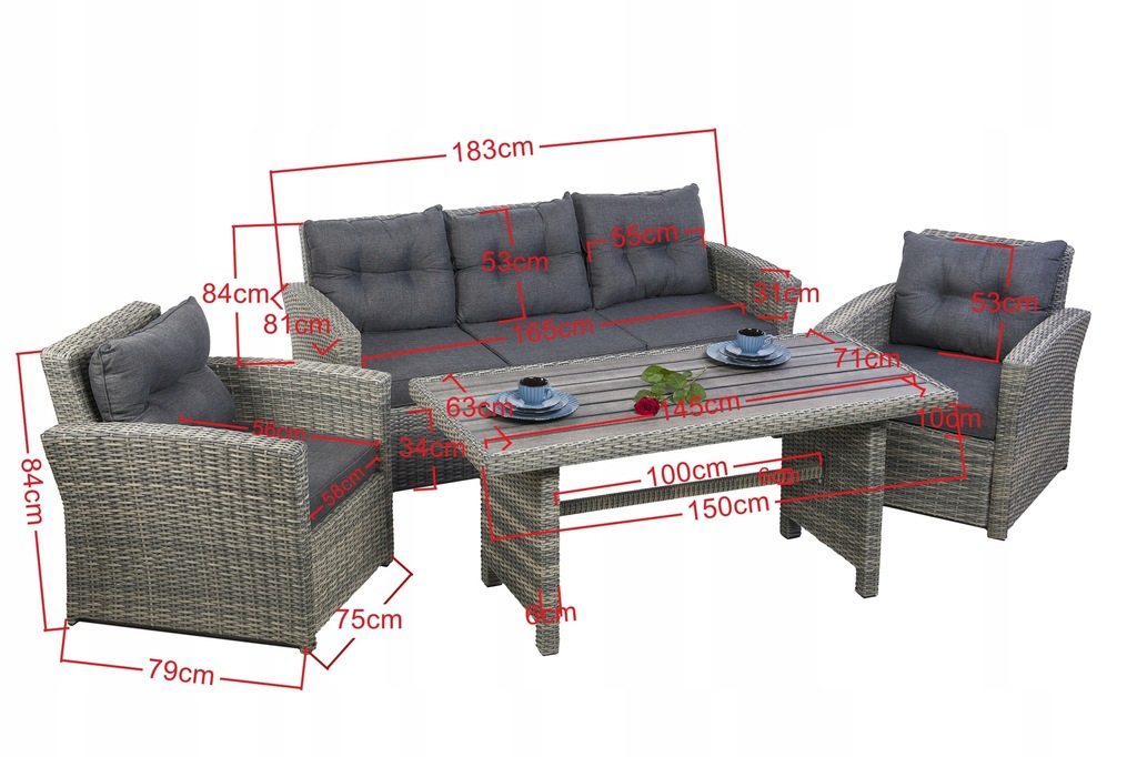 Meble technorattan OUTSUNNY WPC dla 5 osób Komplet mebli na taras do ogrodu Sofa Fotele Stół jadalniany