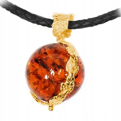 Zlatý Přívěsek s jantarovou kuličkou z Baltský Jantar ze stříbra Ag 925