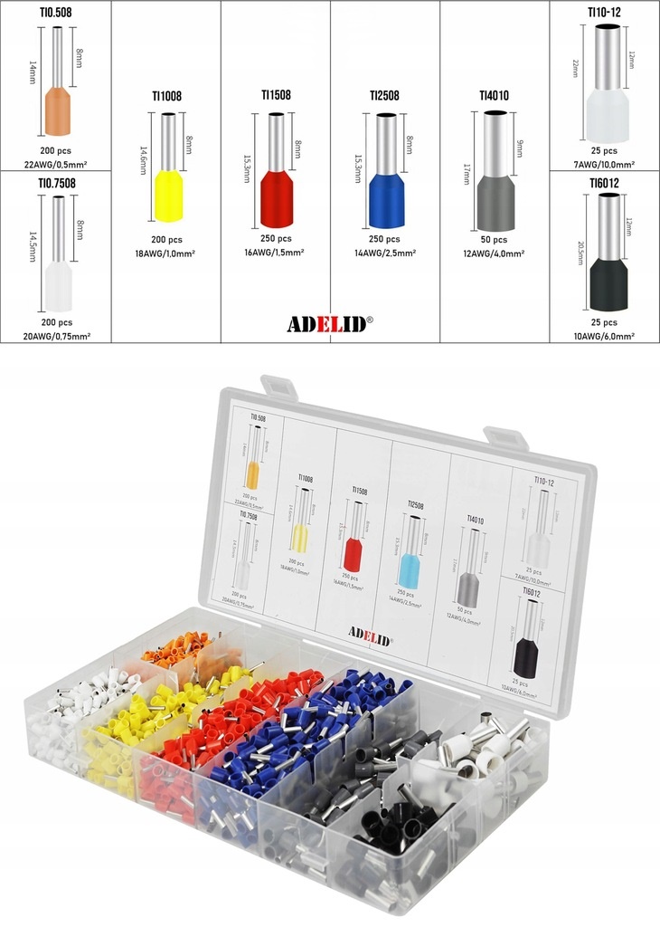 ZACISKARKA DO TULEJEK KONEKTORÓW PRZEWODÓW ZESTAW PRASKA + 1200 SZT TULEJEK Waga produktu z opakowaniem jednostkowym 0.3 kg