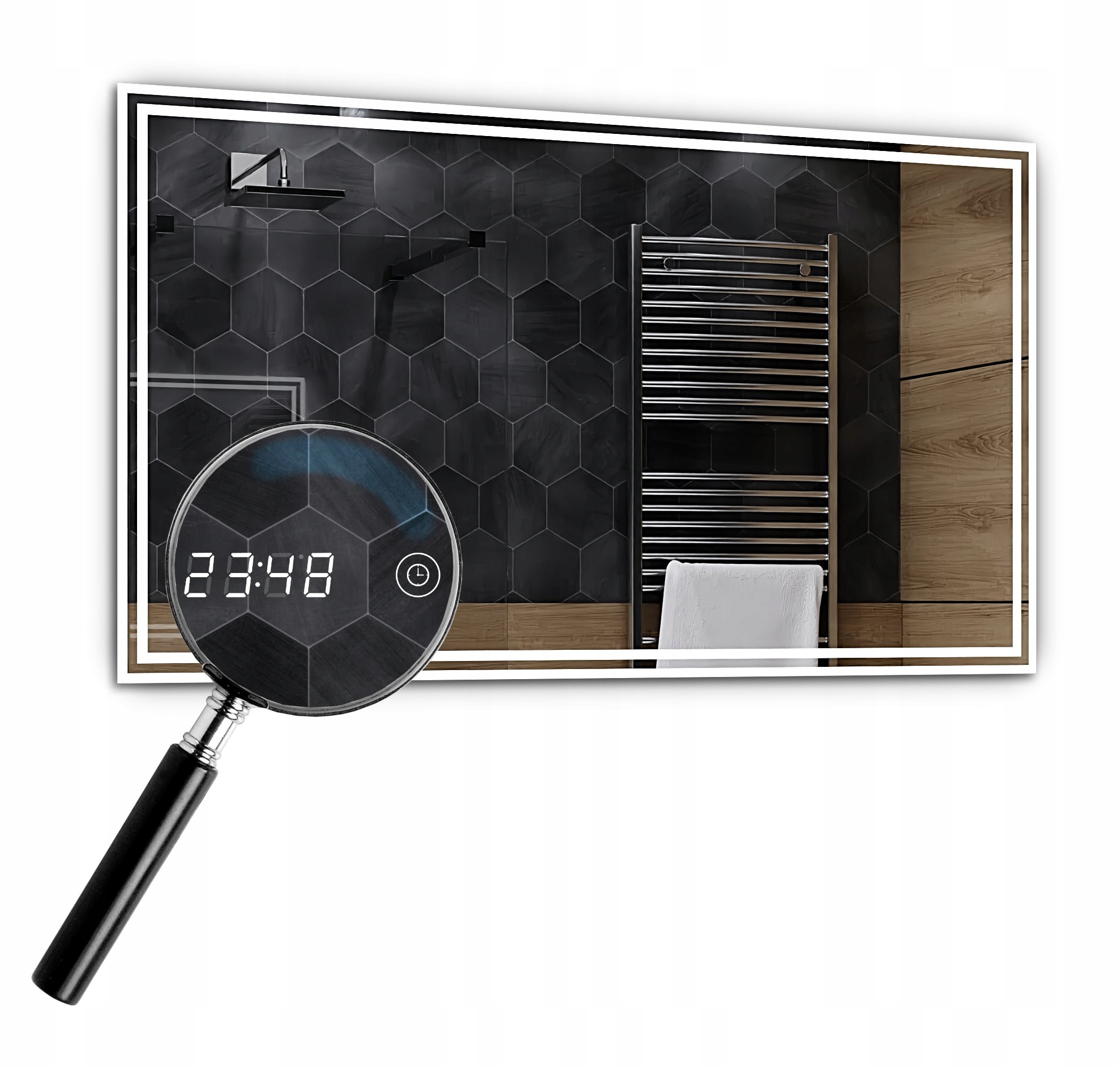 

Lustro z Led 120x80 cm Wieden Zegarek Dotykowy