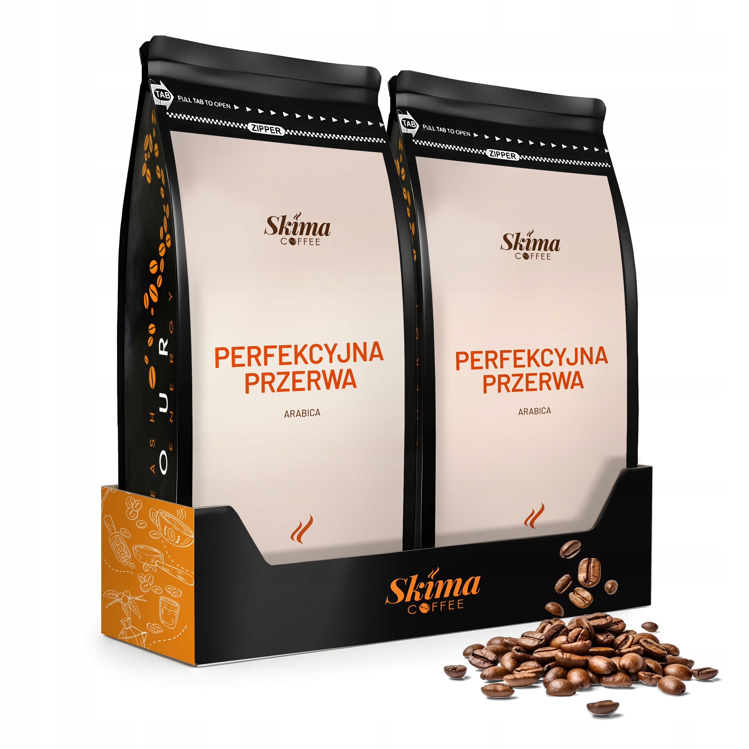 Levně Káva zrnková 1kg x2 Perfektní Přestávka 100% Arabica do kávovaru Dárek