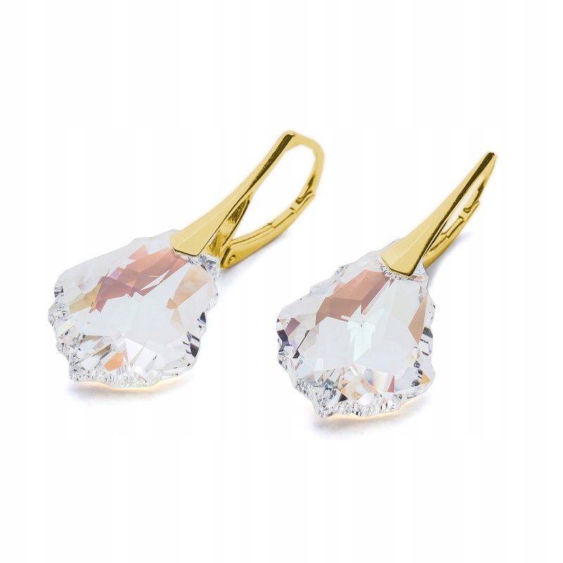 Stříbrné 925 pozlacené Náušnice Swarovski Baroque 22 mm Crystal Blue Ab