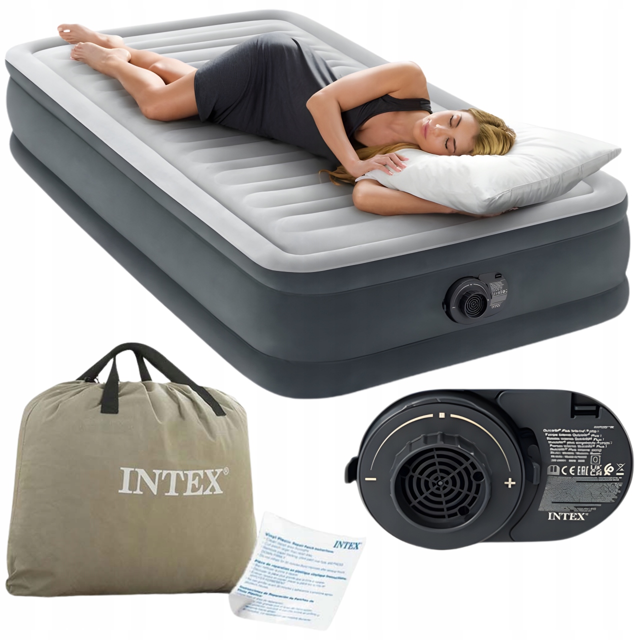 Materac Dmuchany Z Wbudowaną Pompką Elektryczną Jednoosobowy 191x99x33 CM