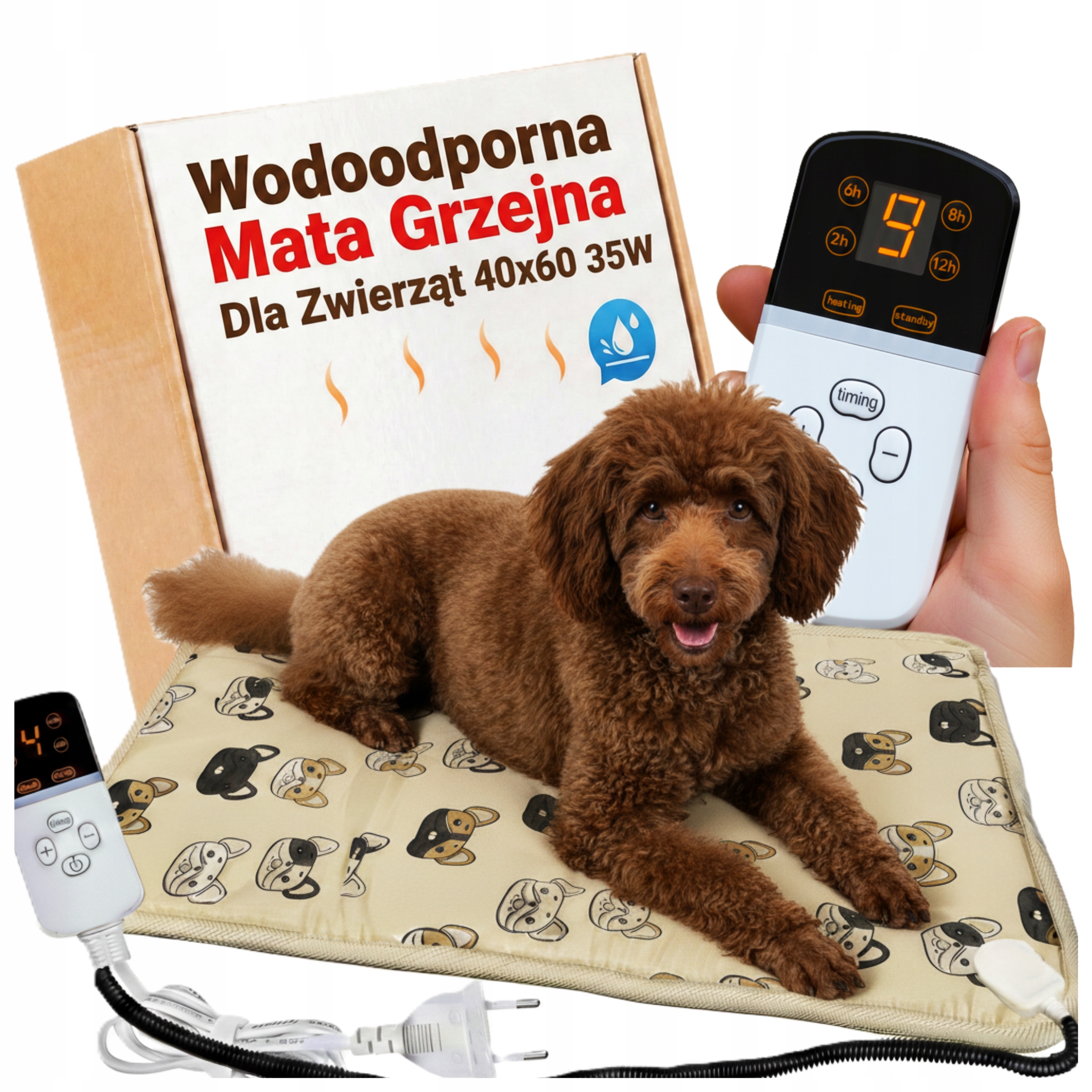 Mata Grzewcza dla Psa Kota do Budy Wodoodporna L 40x60cm z Regulatorem 35W