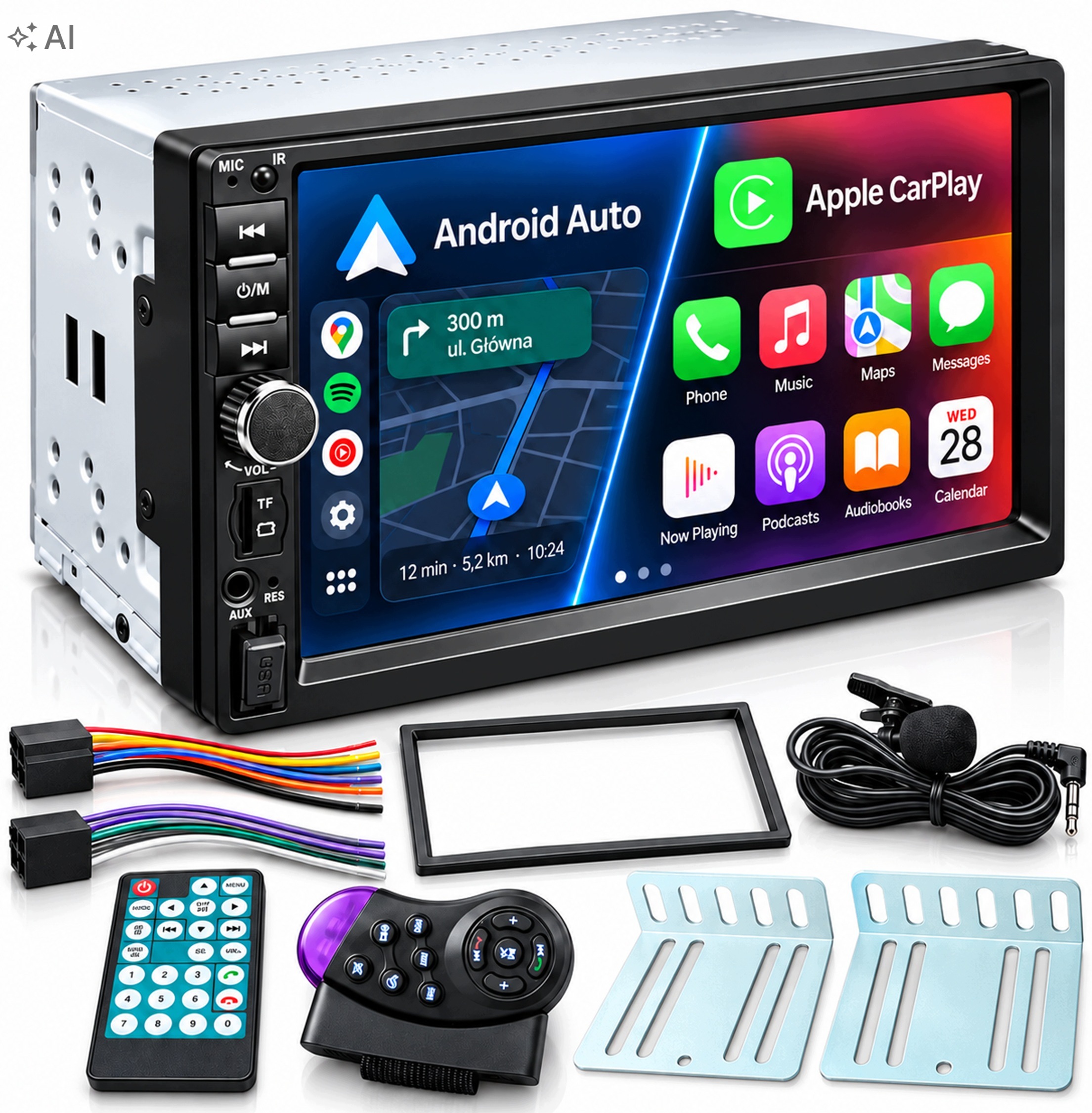 Radio Samochodowe Bluetooth Android Auto 2DIN 7" Długi Usb Aux Sd Mikrofon