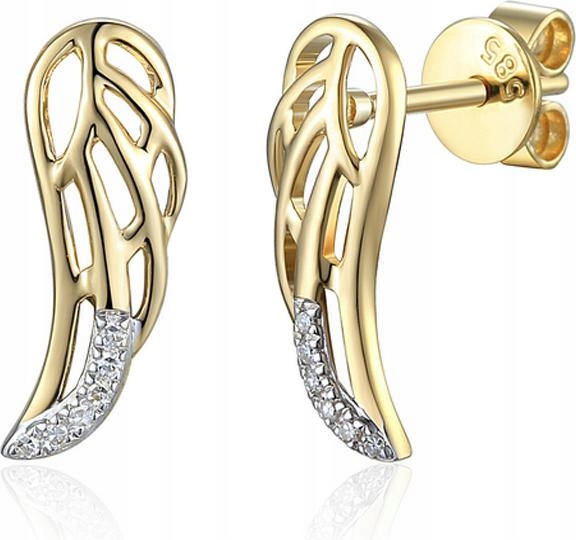 Zlaté náušnice 585, křídlo s diamanty 1,3 g, moderní vzor pro ni