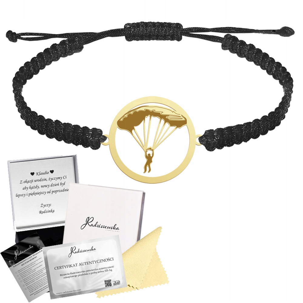 Zlatý náramek Parašutista Stříbro 925 Gravírování Makramé Šperky