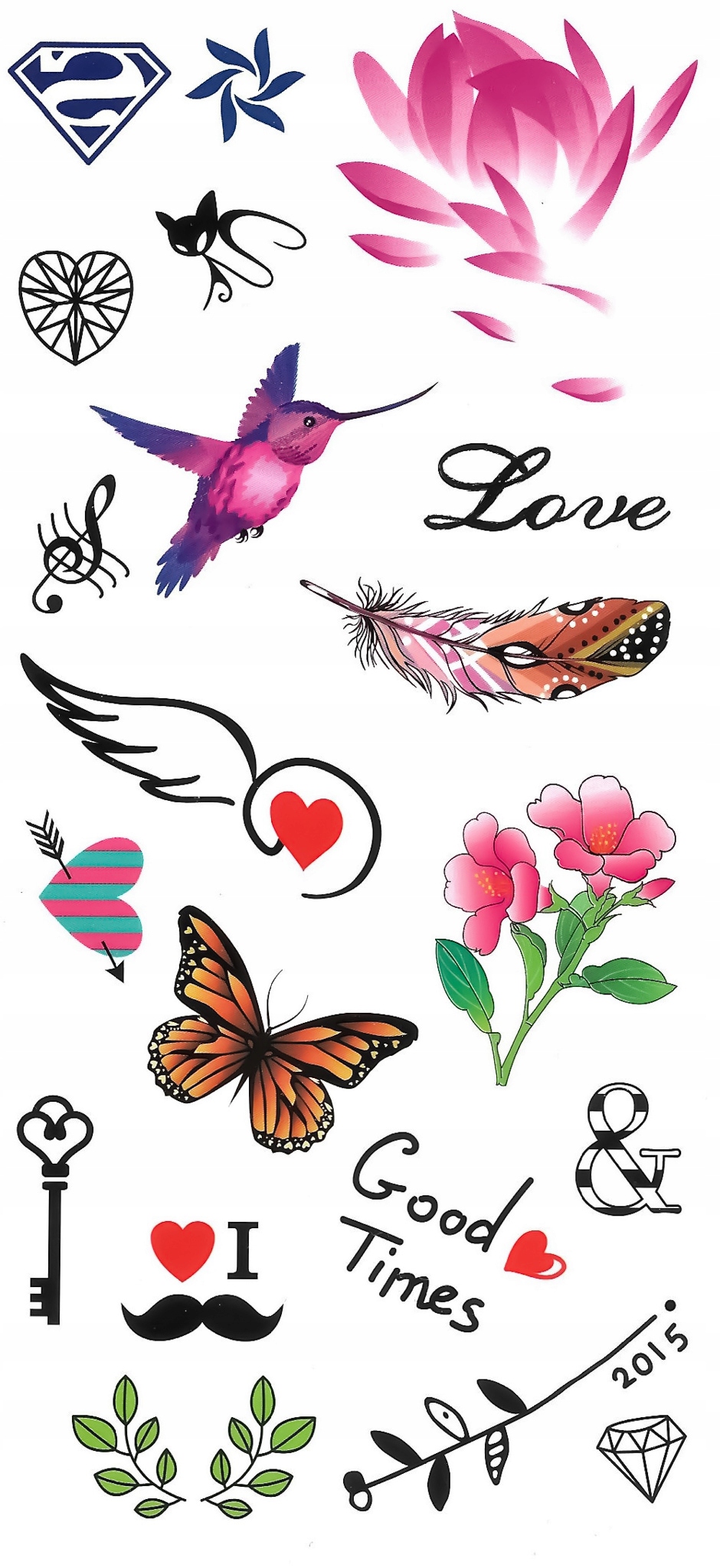 

Tatuaże dla dzieci mix klucz motyl piórko