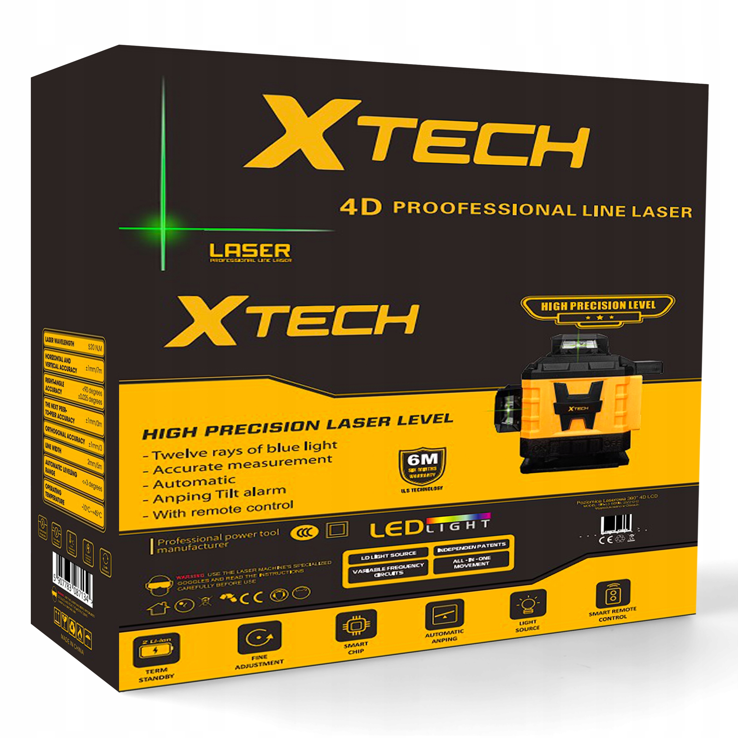 POZIOMICA LASEROWA XTECH 360° LASER KRZYŻOWY 4D Długość 11.3 cm