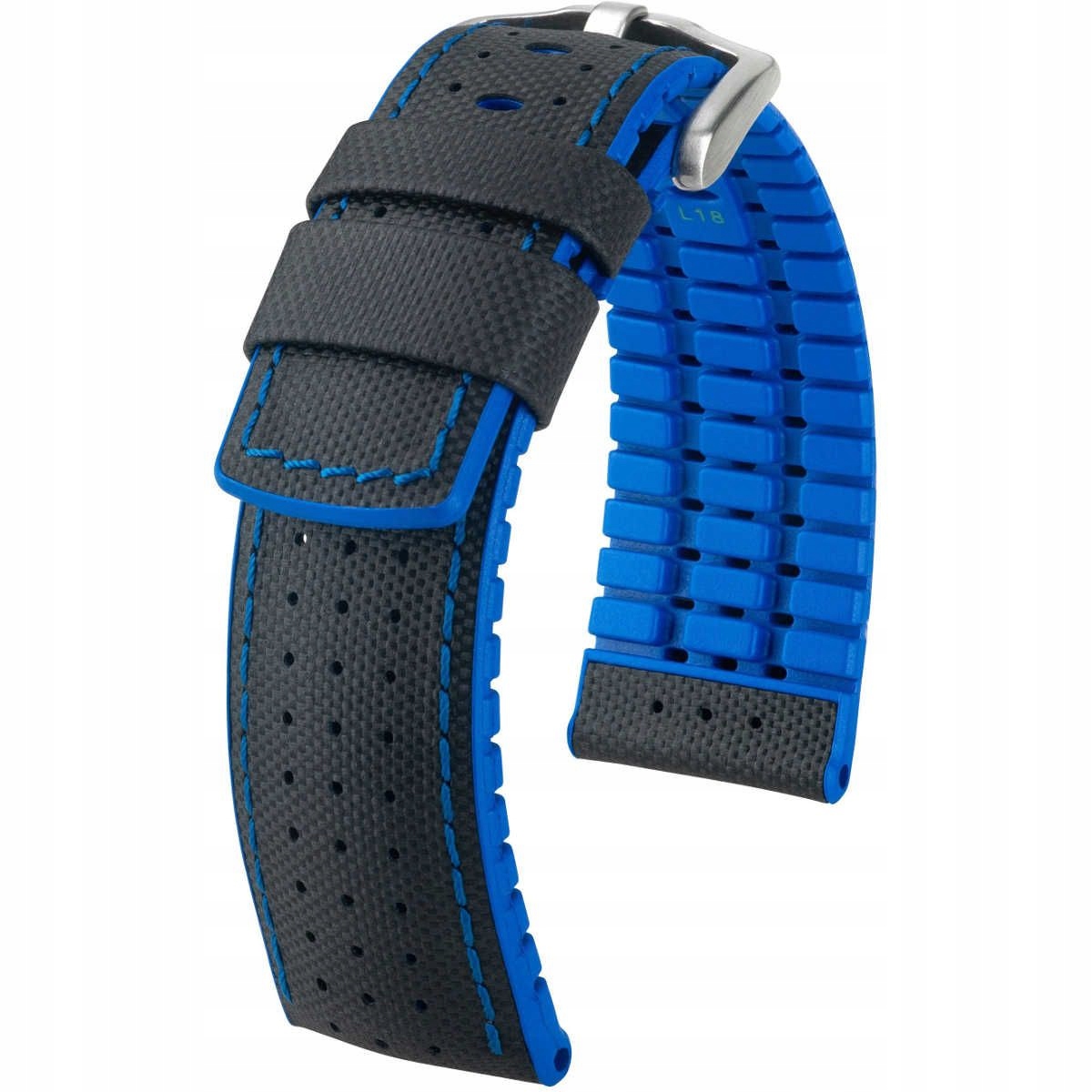 Černo-modrý kožený opasek 20 mm Hirsch Robby 0918094050-4-20 (L)