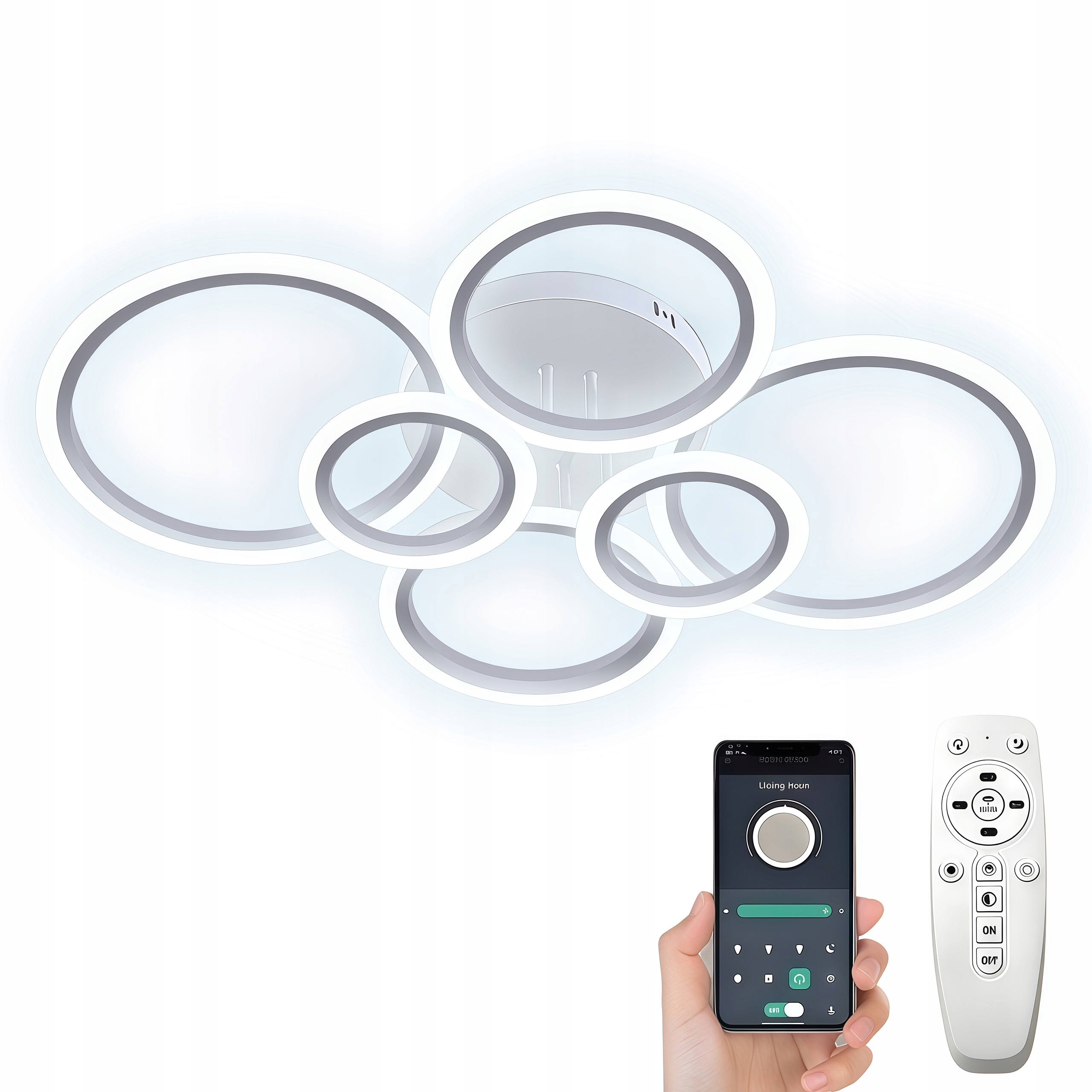 stropní svítidlo Led Lustr Ring Bílý Moderní S Dálkovým Ovládáním Aplikací Do Obývacího Pokoje
