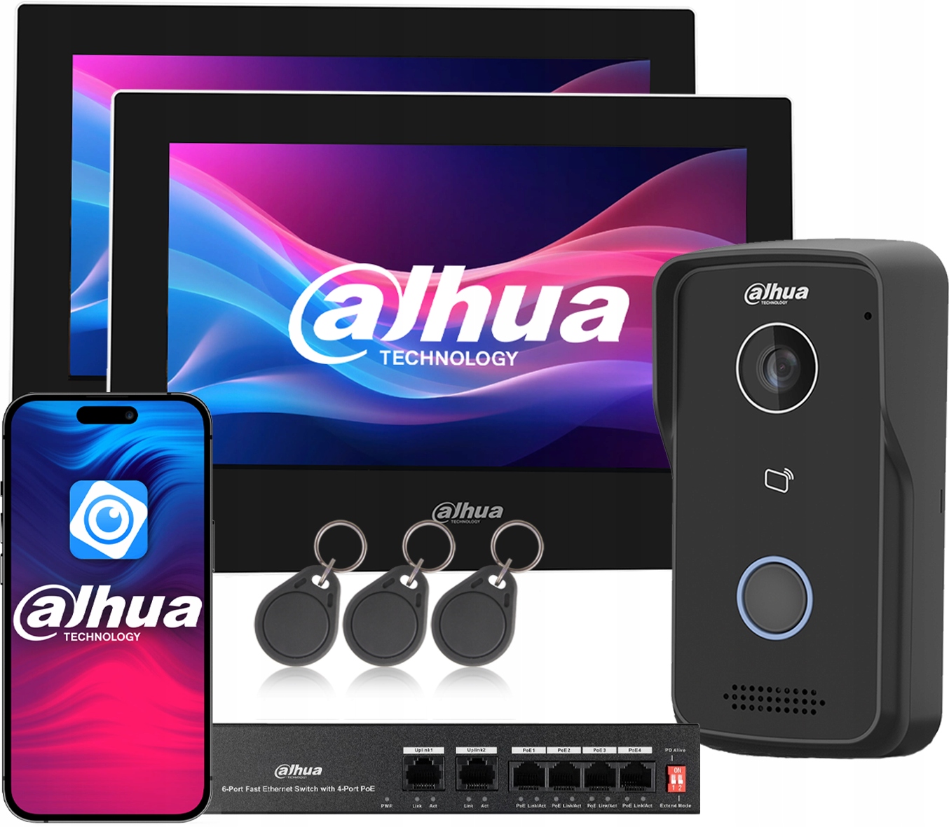 Videovrátnik Domofón Dahua Dotykový 2x Monitor KTP03 Audio Kľúčenky Dmss