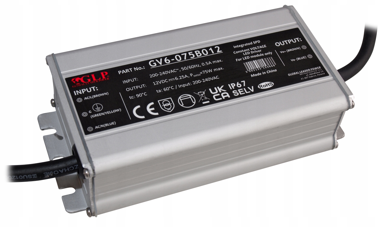 GV6-075B012: GV6-075B012: Glp Psu 75W: 12V/6.25A, CV, kovové pouzdro, rectangul