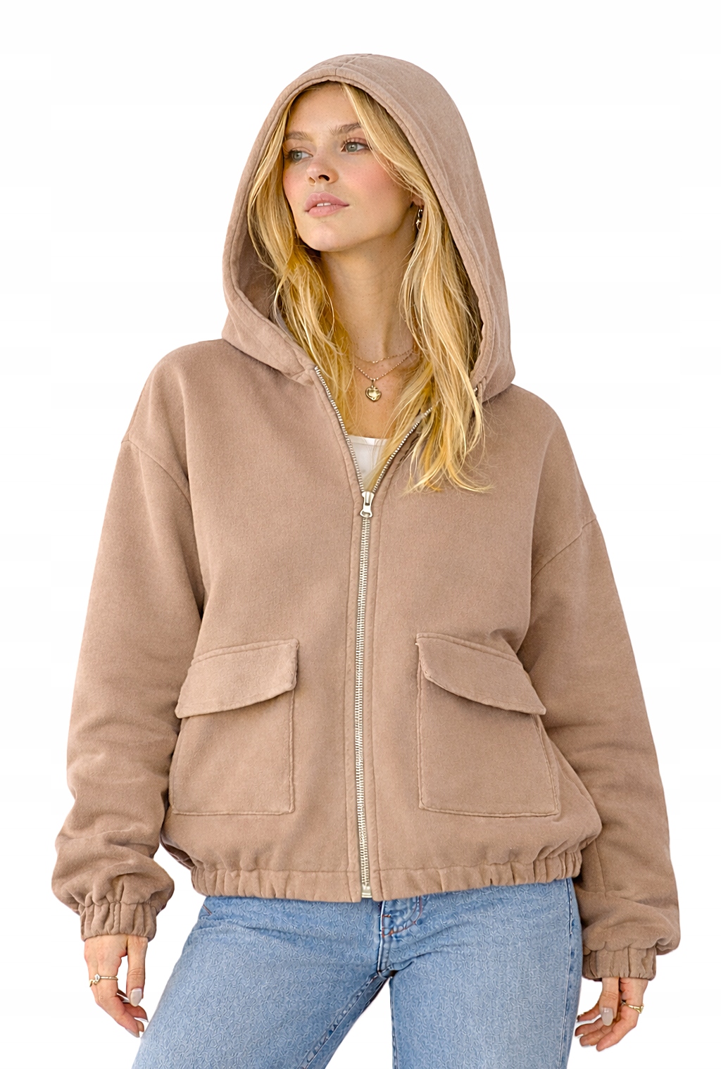 dámská mikina s kapucí silná teplá béžová italská Lamya