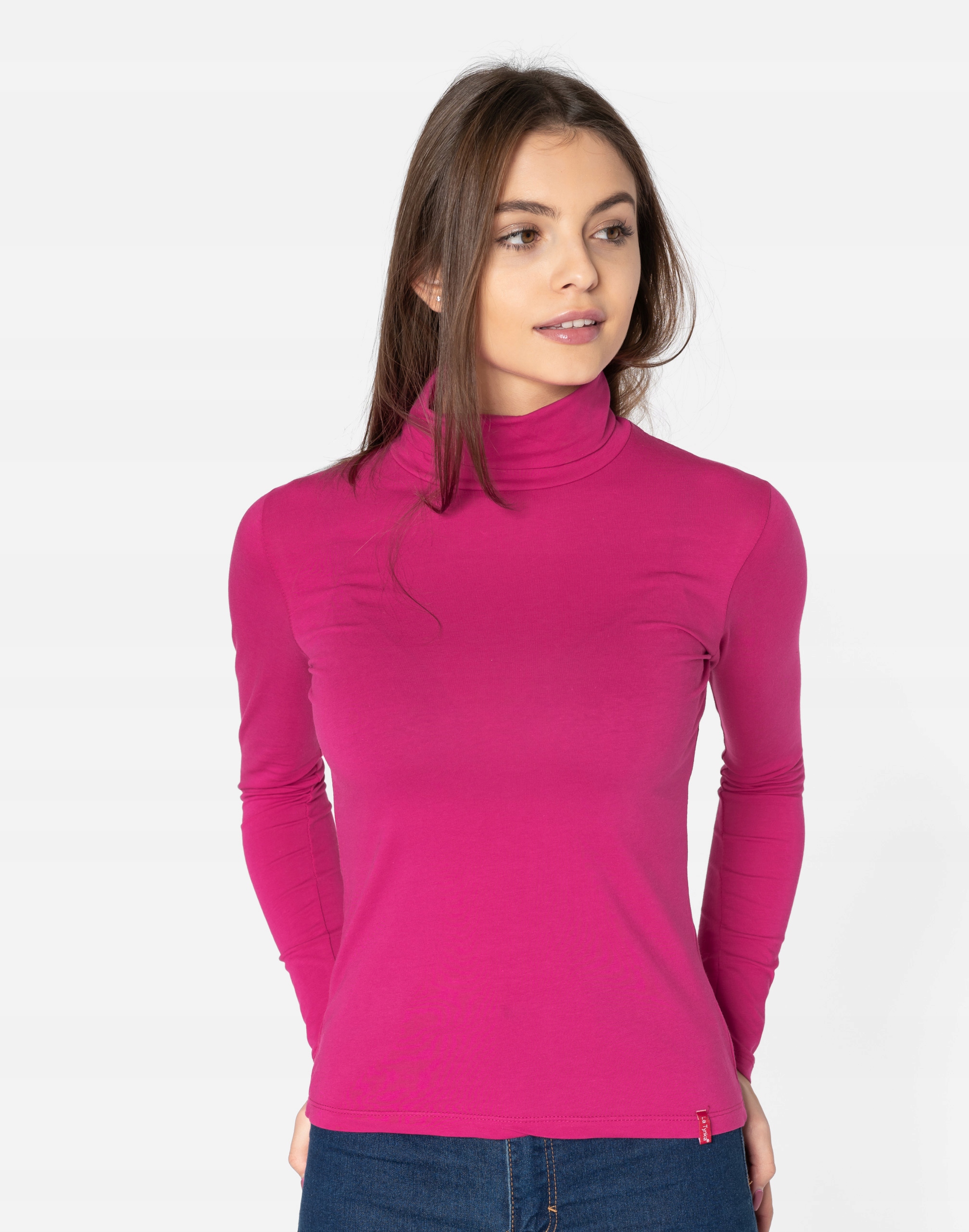 Elegancki Cienki Sweter Damski Golf Klasyczny Gładki Bawełniany 8112-13 M/L Rozmiar M/L