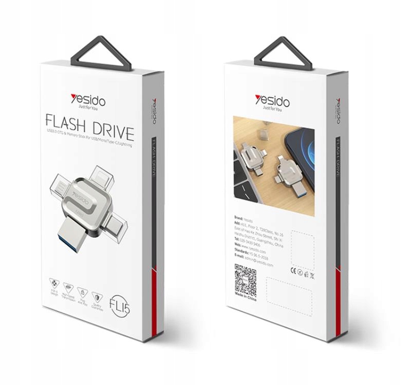 Yesido Flash Disk FL15 4v1 Otg Adapter USB3.0, 128GB, Silver Stříbrný