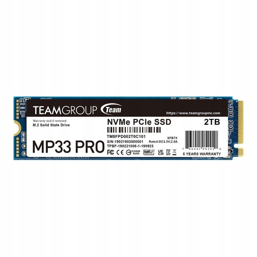 Dysk Ssd Team Group MP33 Pro 2TB M.2 2280 PCIe NVMe Gen3 x4 (3500/3000 MB/s