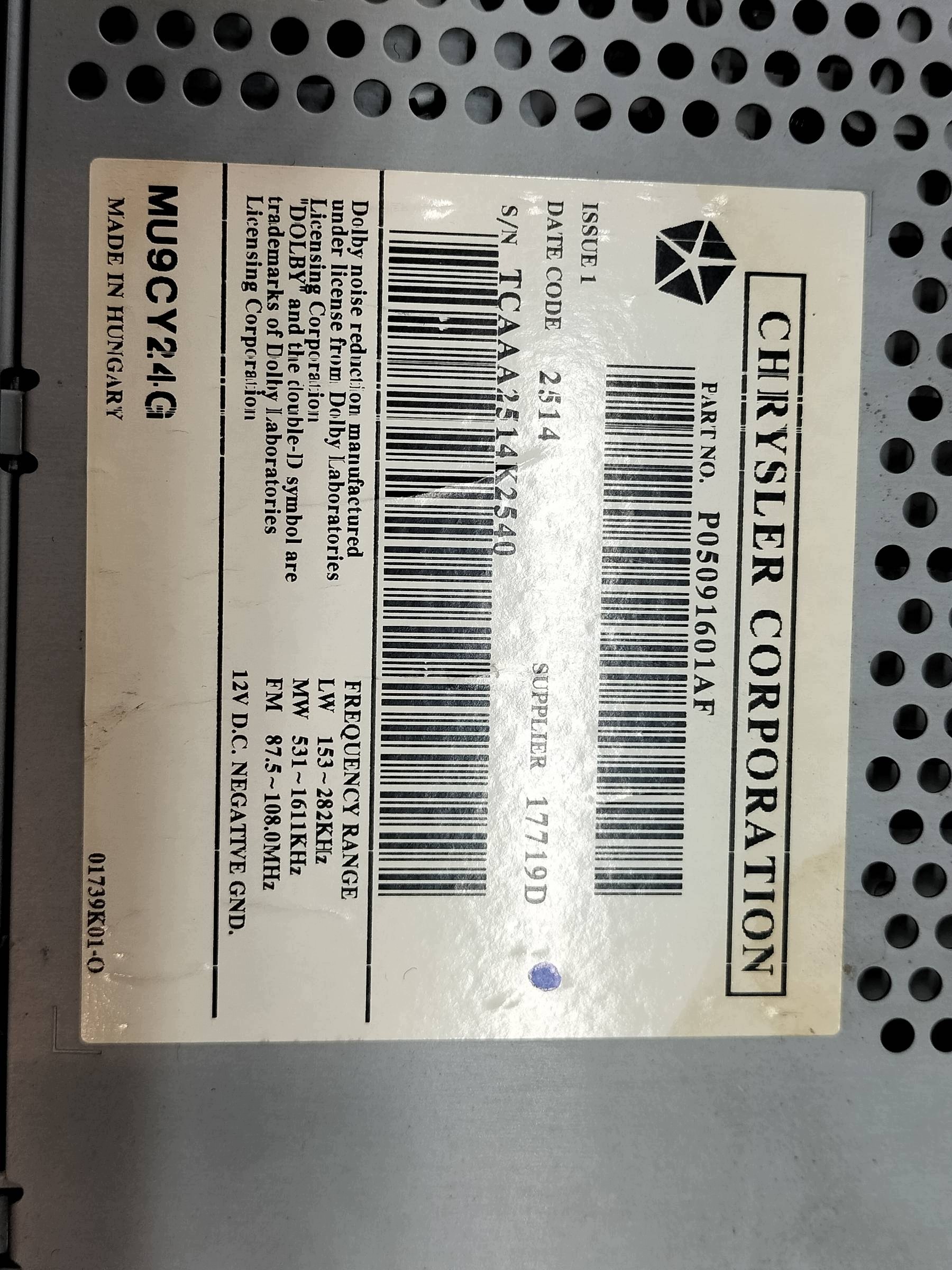RADIO P05091601AF Chrysler PT Cruiser a (2000-2010)