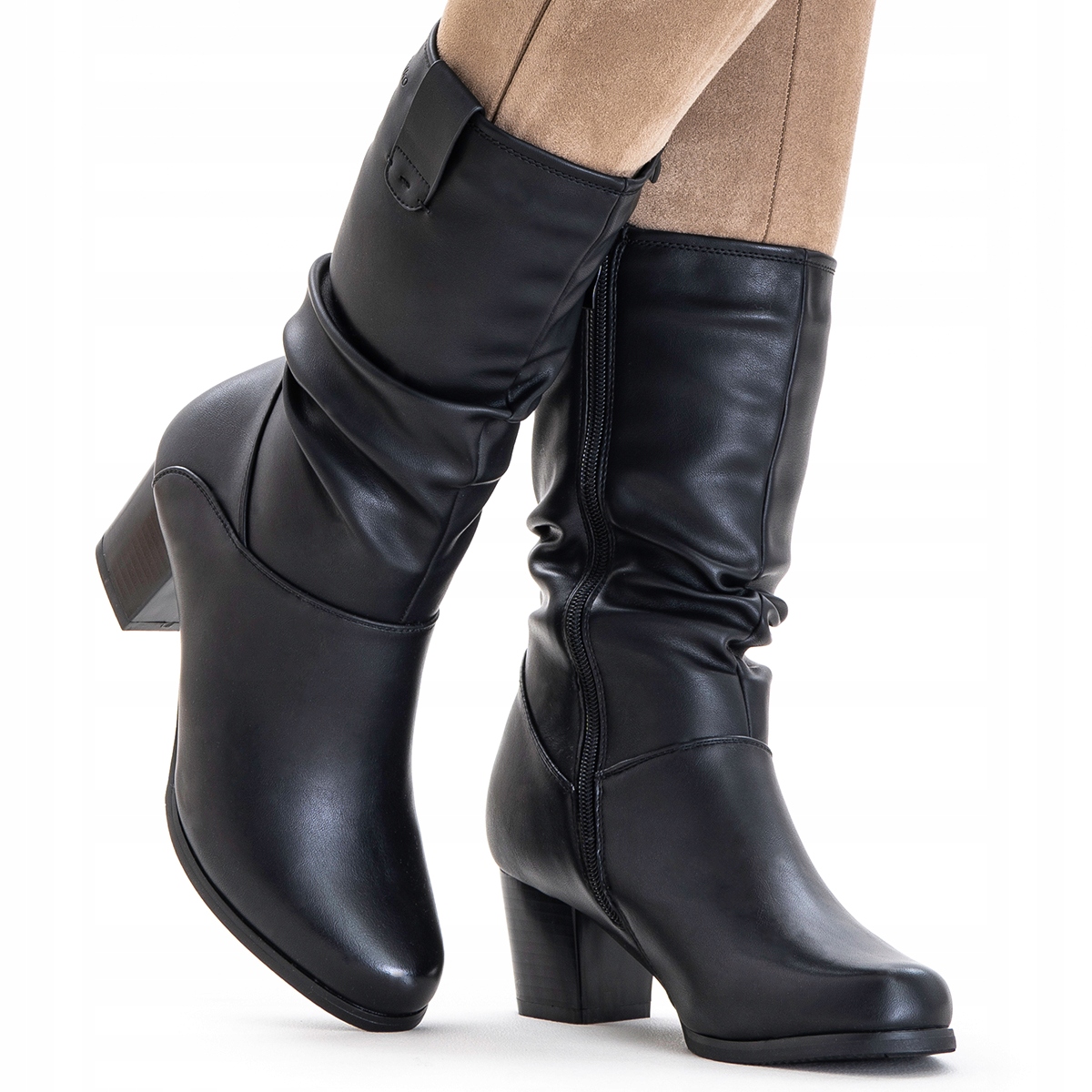 Kozačky sloupek zateplené Vlna stabilní Širší elegantní černá Wojtyłko 40