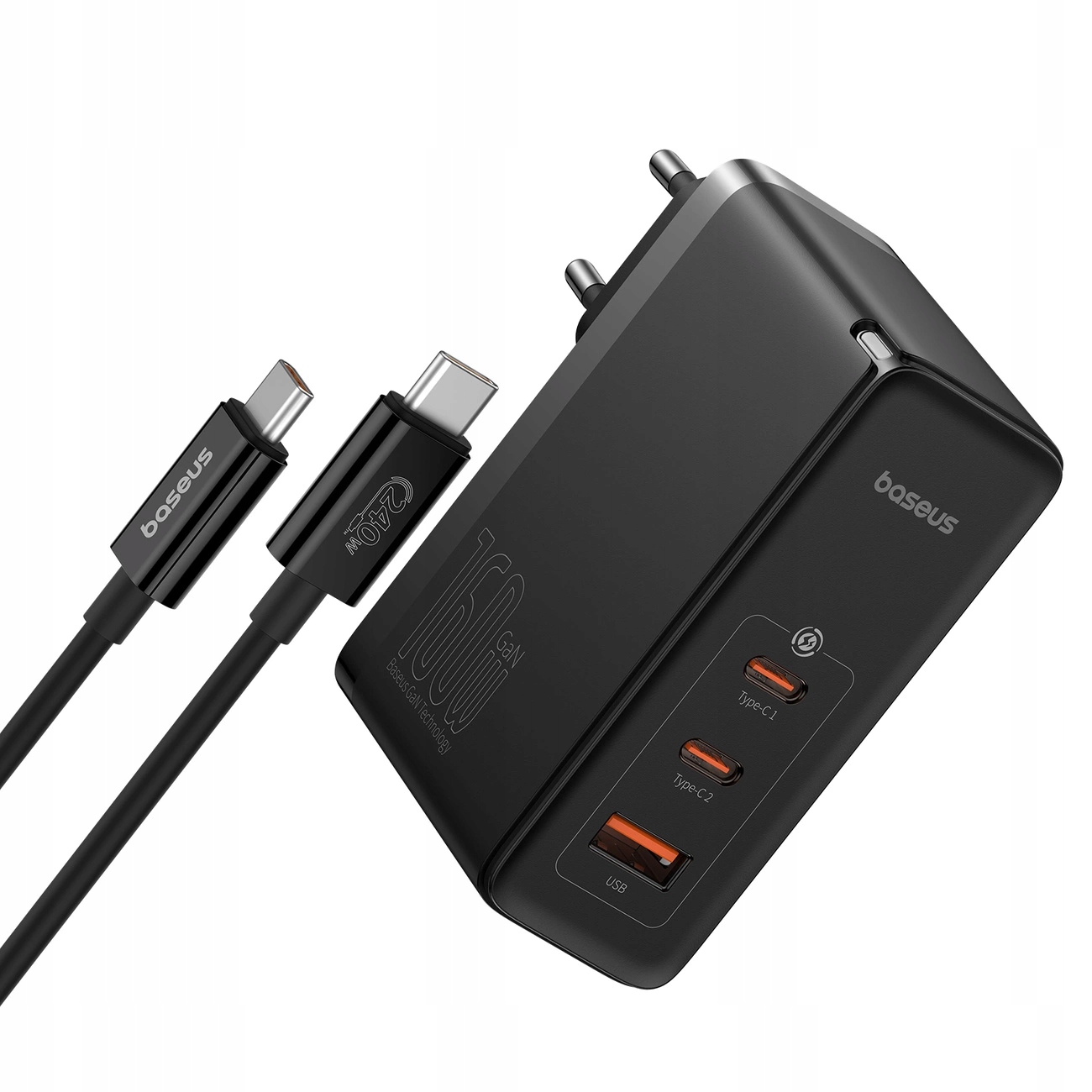 Síťová nabíječka GaN Baseus GaN5 Pro 2x Usb-c Usb-a 160W černá kabel