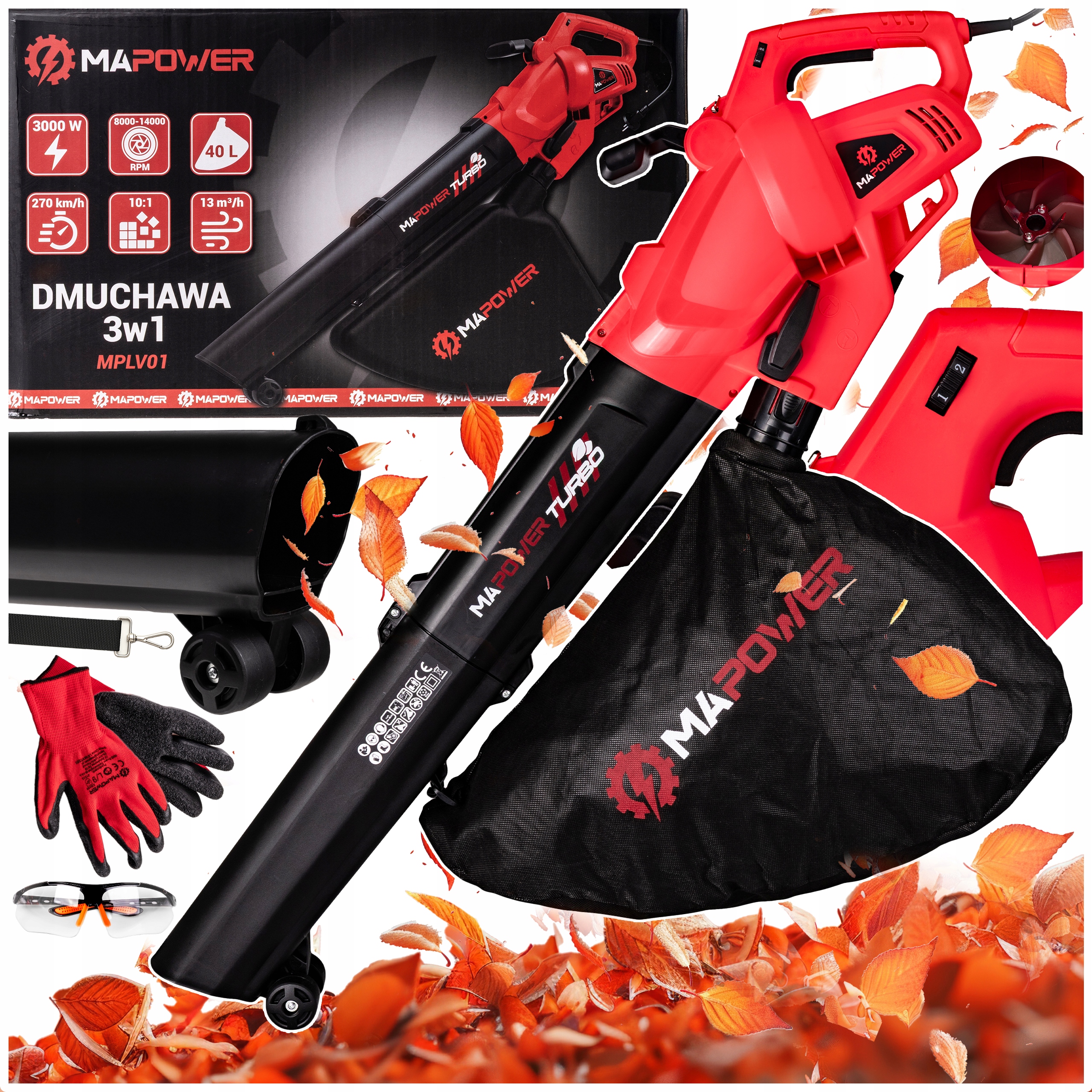 Foukač Elektrický S Drtičem Vysavač 3v1 3000W