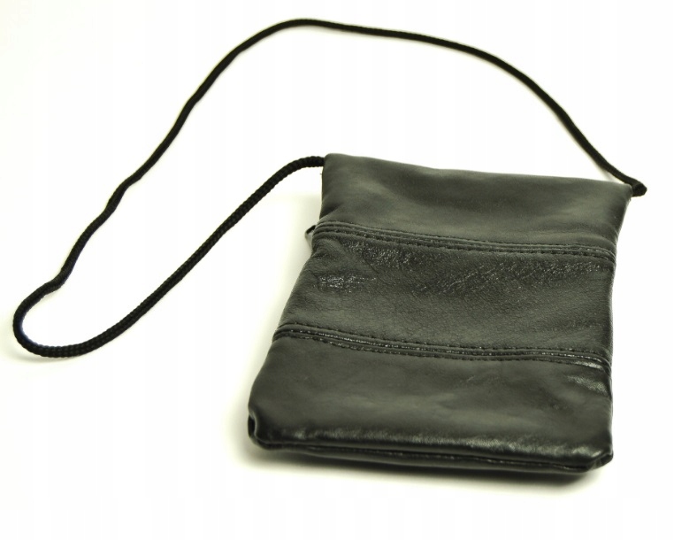 SKÓRZANA SASZETKA ETUI TORBA NA SZYJE DOKUMENTY PL Model paszportówka