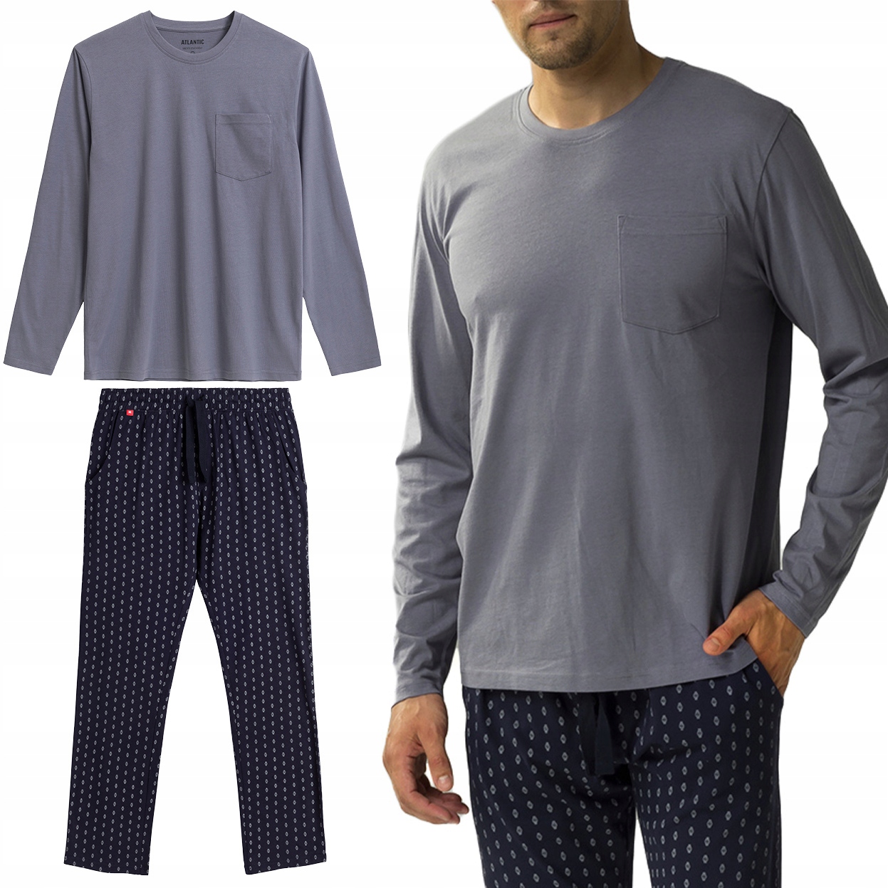 Pánské Pyžamo Atlantic NMP-373 volné s dlouhým rukávem Bavlna XL