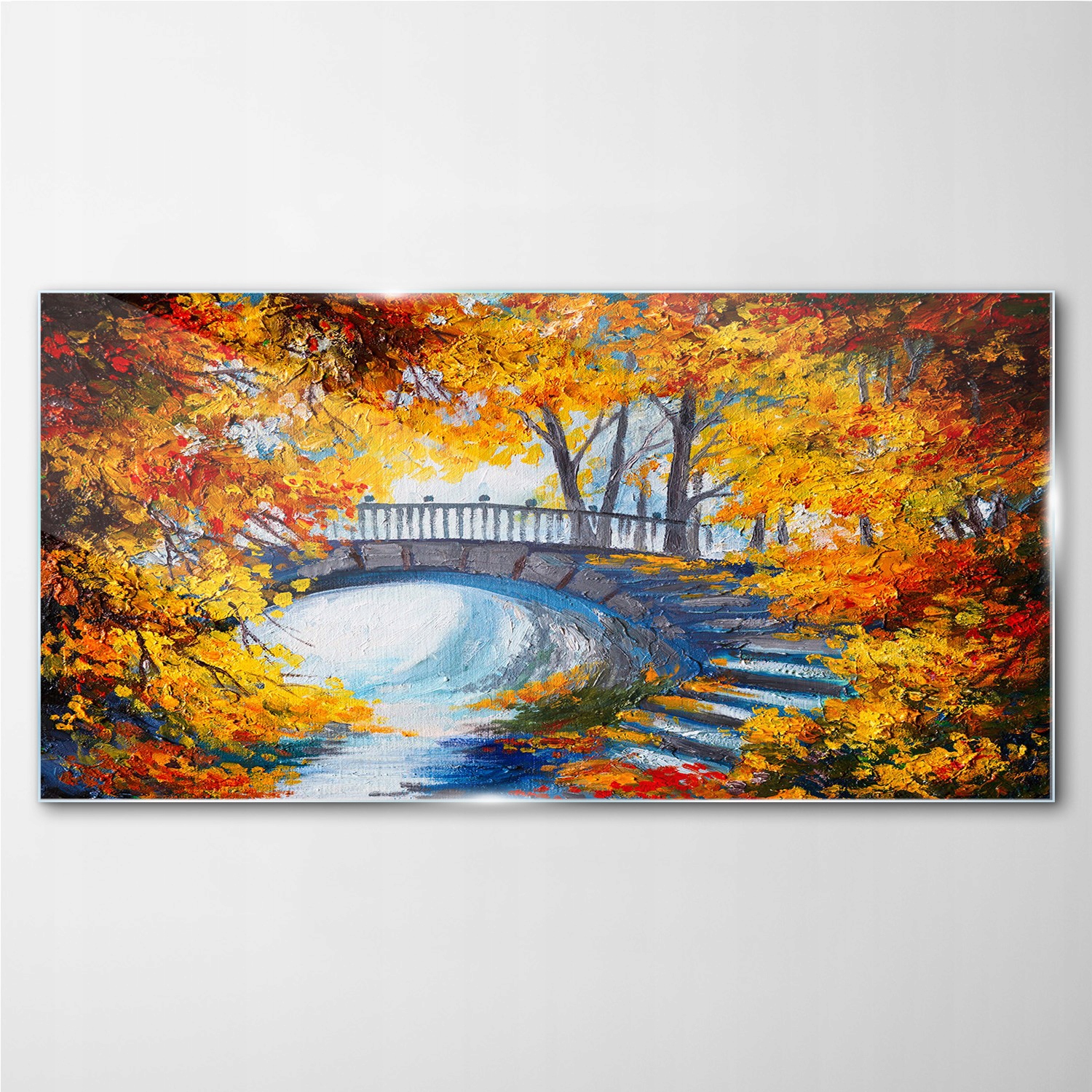 

Obraz szklany Drzewa liście most rzeka 140x70 cm