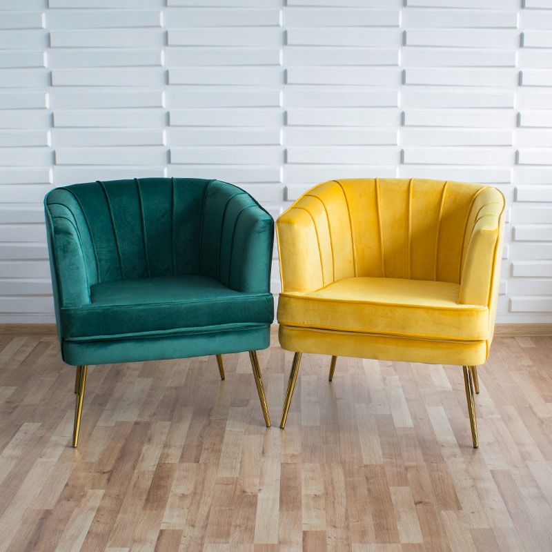 Fotel welurowy, koktajlowy. Muszla. Do salonu F109 Szerokość mebla 72 cm