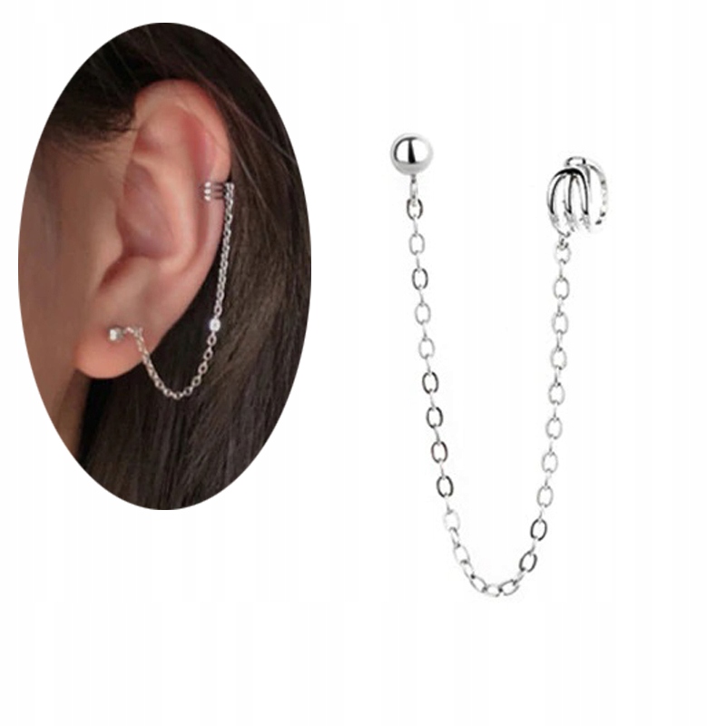 

Nausznica Kolczyk Zacisk Długi łańcuszek K243