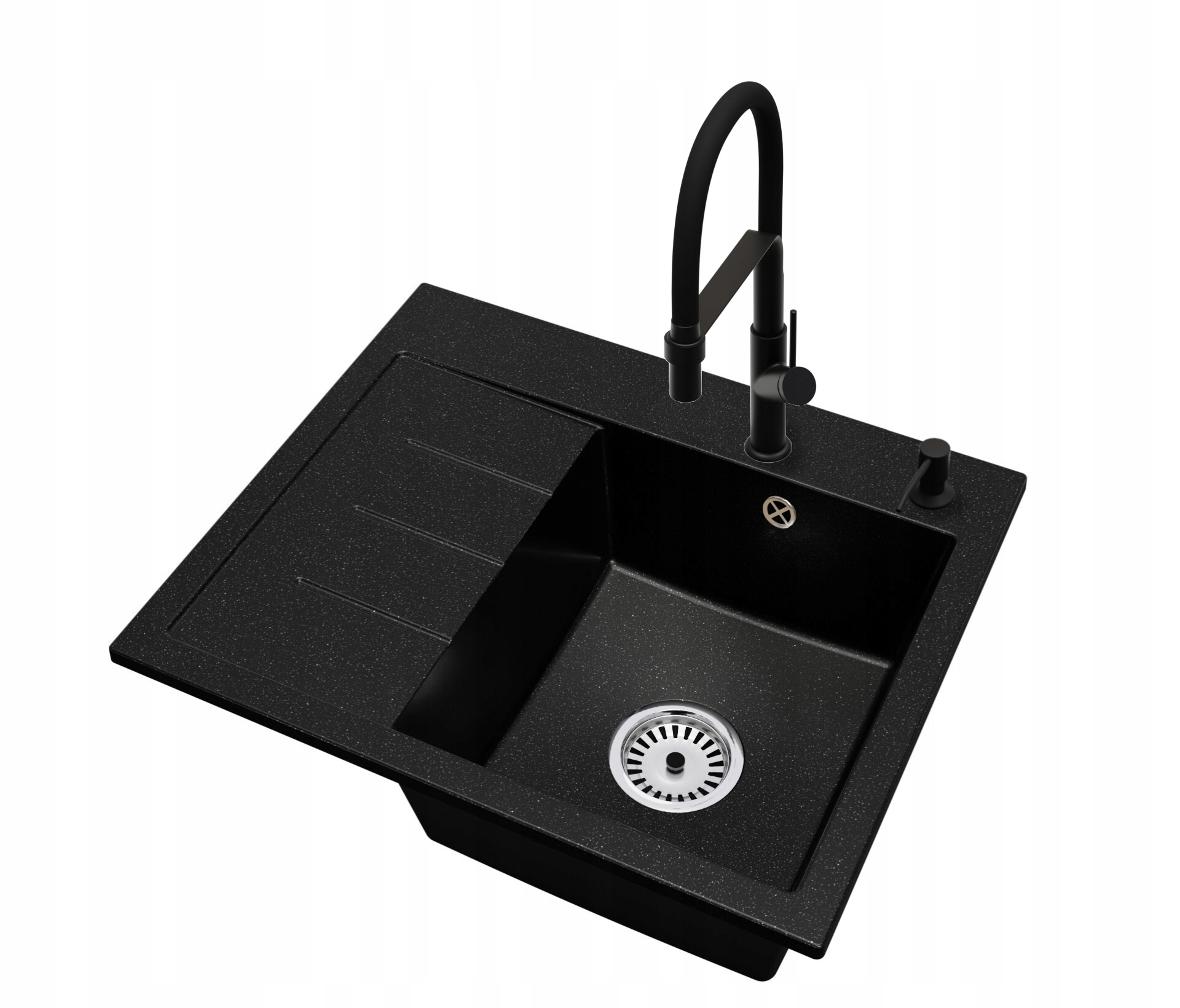 Dřez Exclusive 60 Levý Tečkovaný Stříbro Sifon Chrom Baterie Doz.