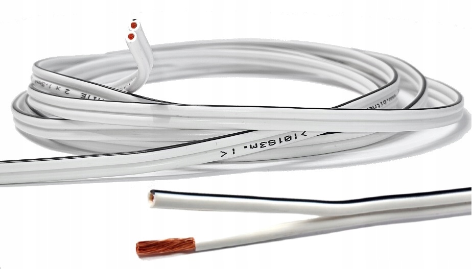 KABEL PRZEWÓD GŁOŚNIKOWY DWUŻYŁOWY PROFESJONALNY AUDIO BIAŁY OFC 2x1,5mm 1M