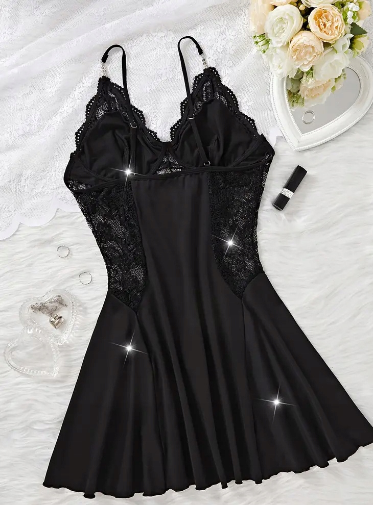 CZARNA HALKA KOSZULA NOCNA DAMSKA BIELIZNA SEXOWNA KORONKOWA M 38 Model 7403