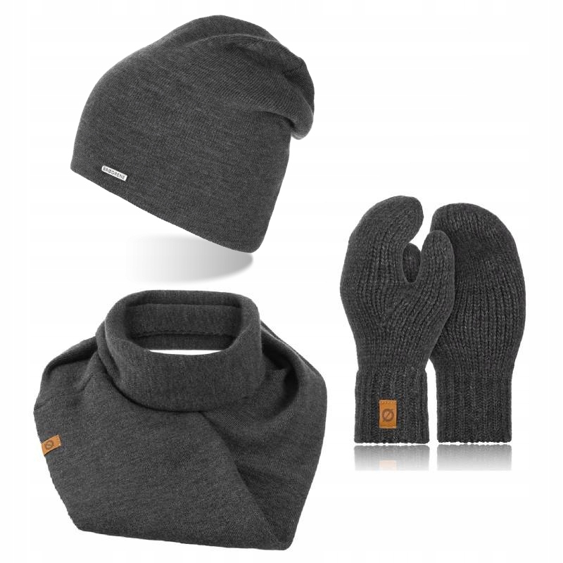 

Ciemnoszary Zestaw Zimowy Ciepły Komplet Damski