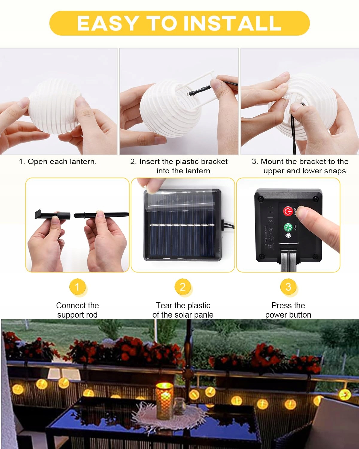 AFAIUP Lampiony Solarne Zewnętrzne 8M 30 LED Ogród Balkon — miniatura 4