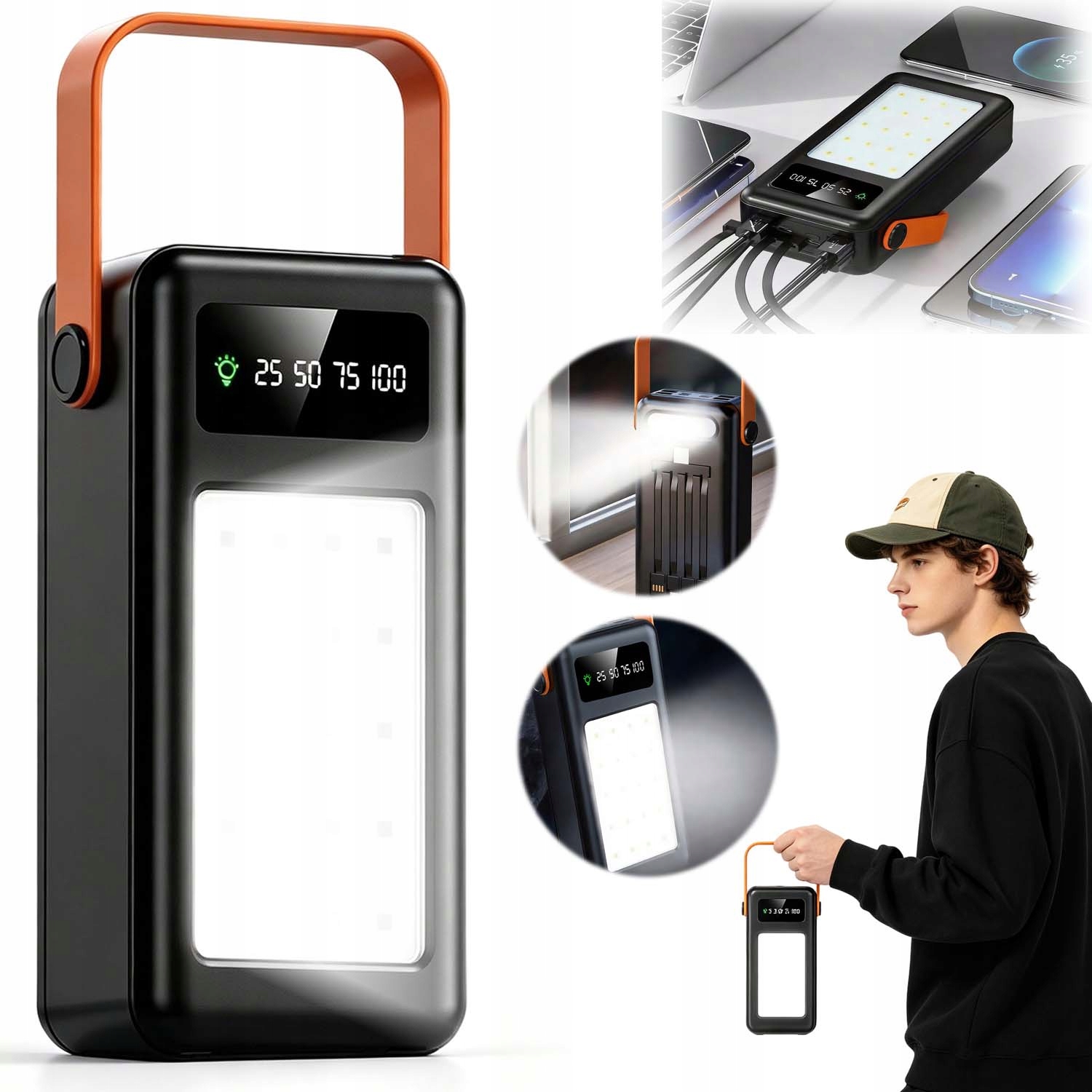 Mocny Powerbank 50000MAH Z Wbudowanymi Kablami Duża Pojemność Z Diody Led