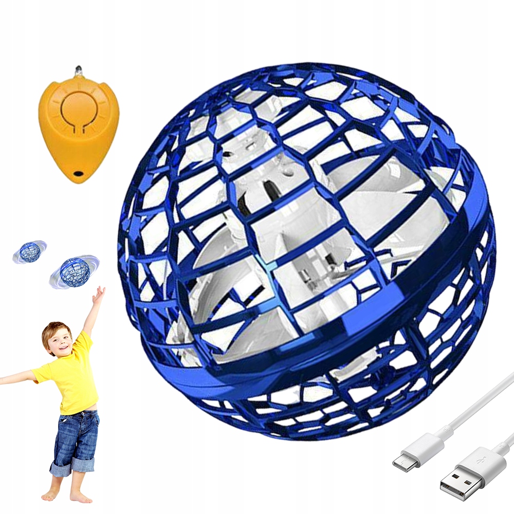 LATAJĄCA KULA ZABAWKA DRON Z PILOTEM I KOLOROWYMI ŚWIATŁAMI