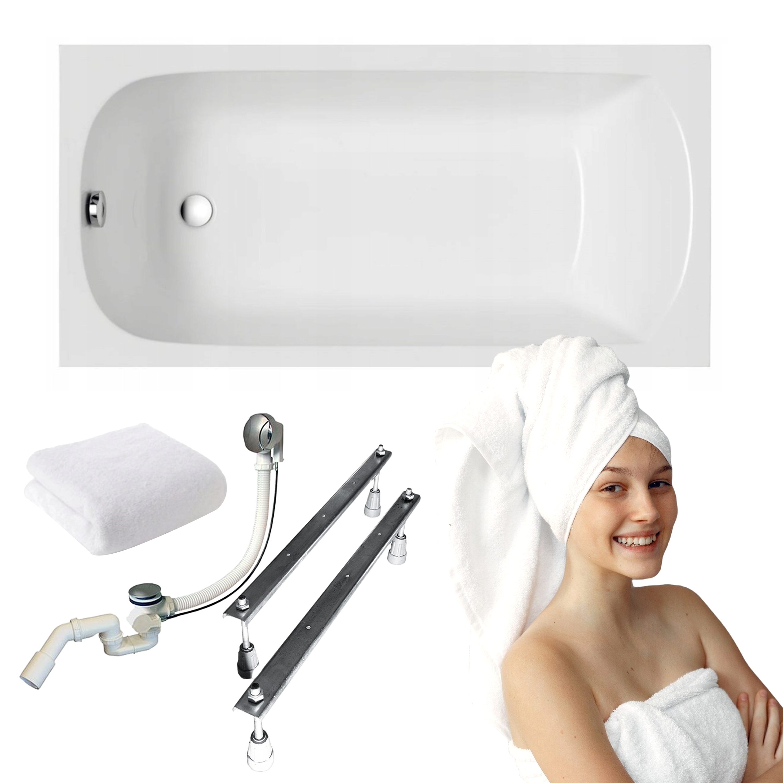 Obdélníková vana Classic 160x70 Polimat bonus sifon chrom nohy ručník 4w