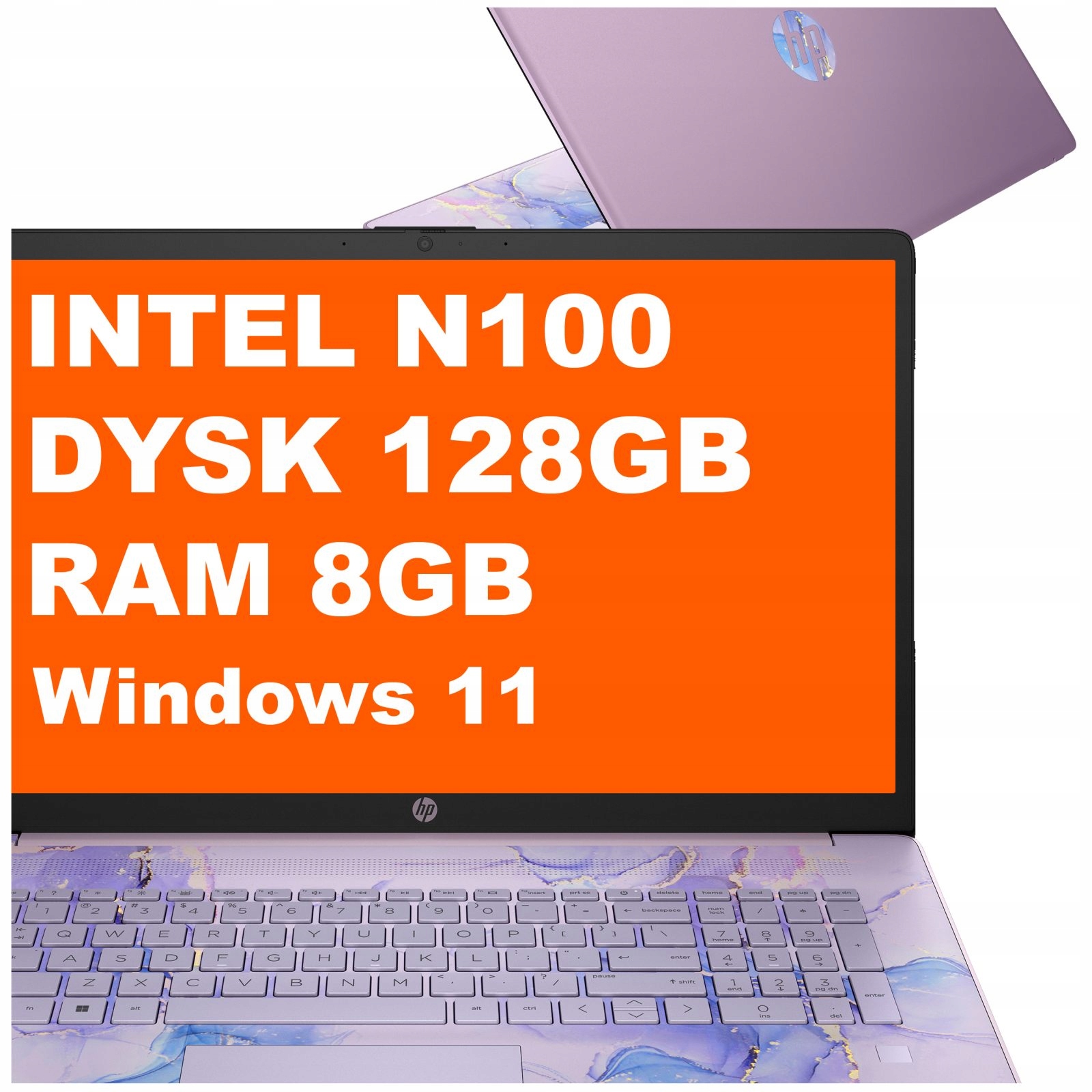 Laptop do szkoły Hp 17 Intel N100 8GB 128GB Dotyk 17 cali Win 11 Fioletowy