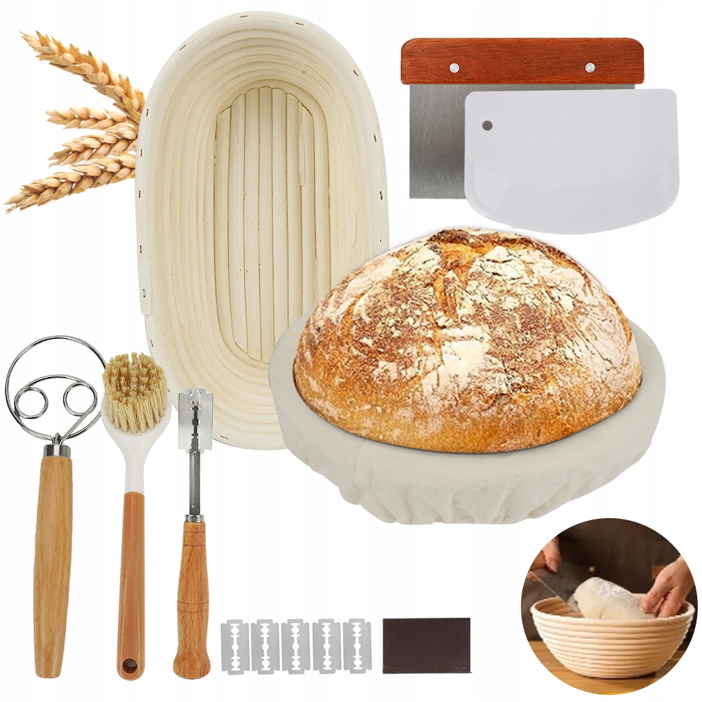 Sada na pečení chleba se 2 ratanovými koši a lněnými utěrkami