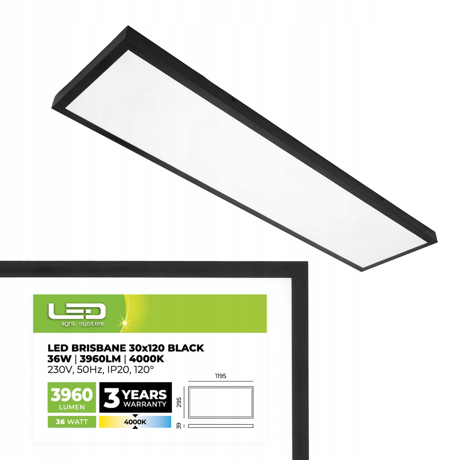 Led panel 36W Nástěnný 30x120 Stropní svítidlo 4000k